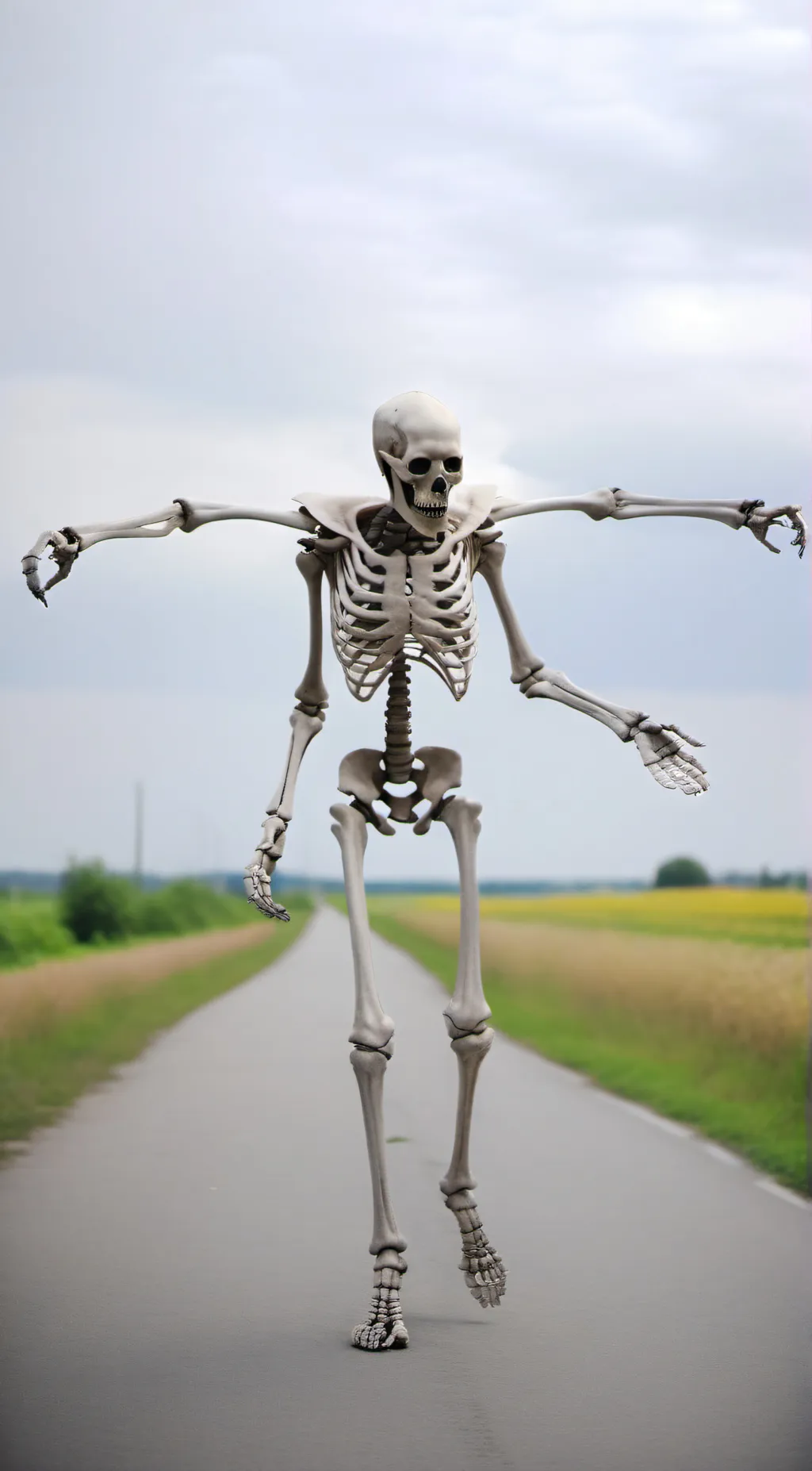 ai character: skeleton at road background