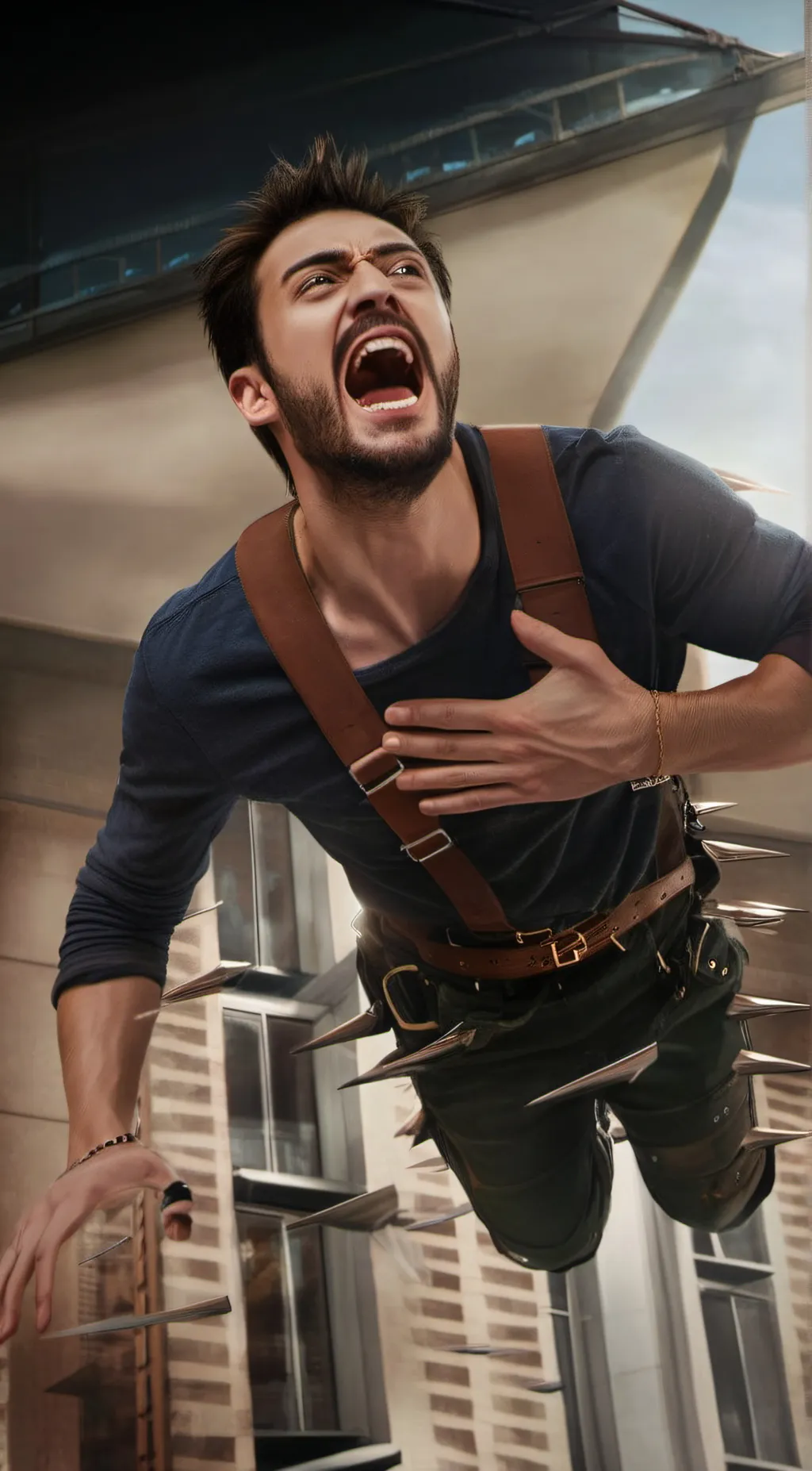 ai character: Santa is falling background