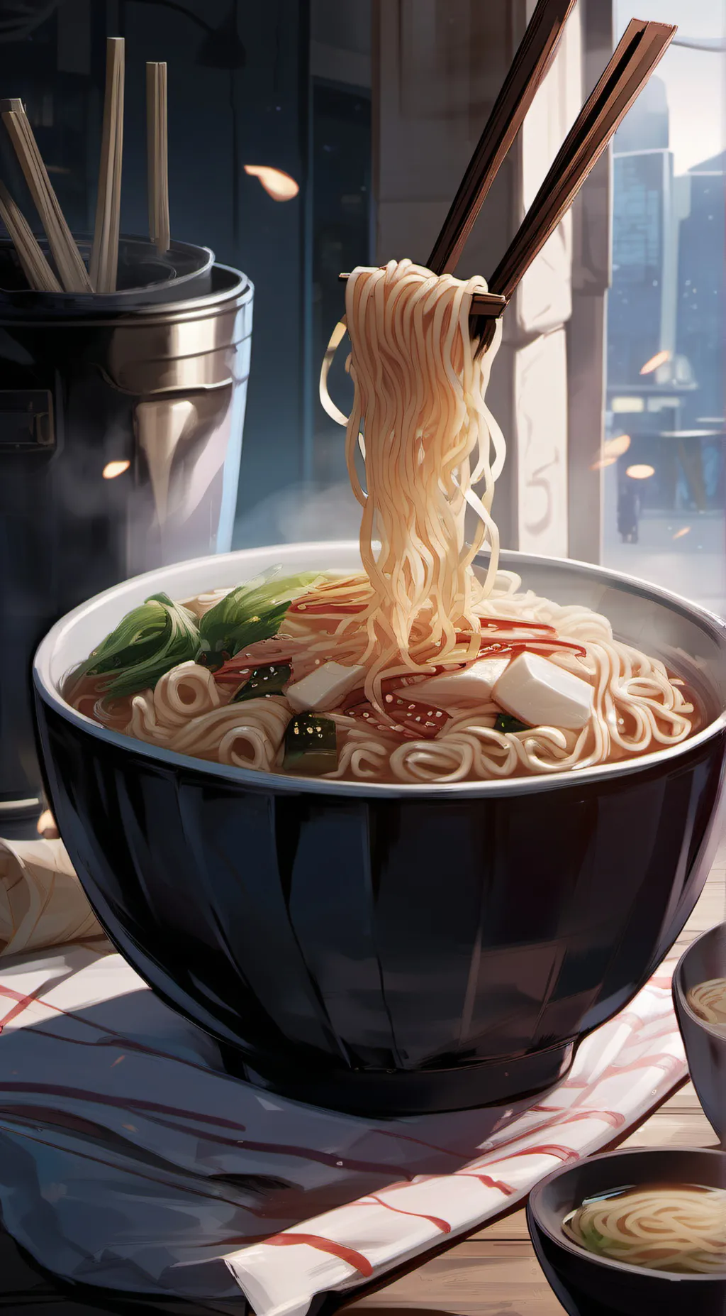 ai character: Ramen noodles  background