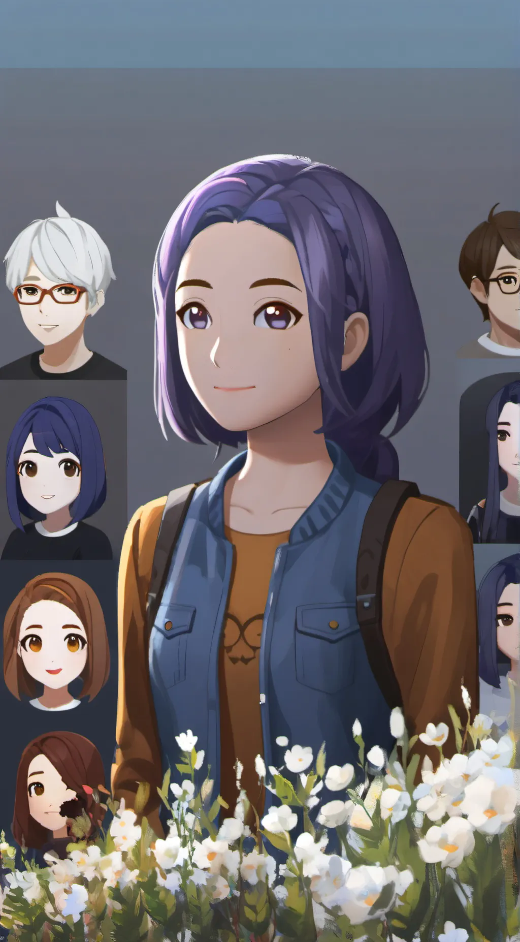 ai character: Violet background