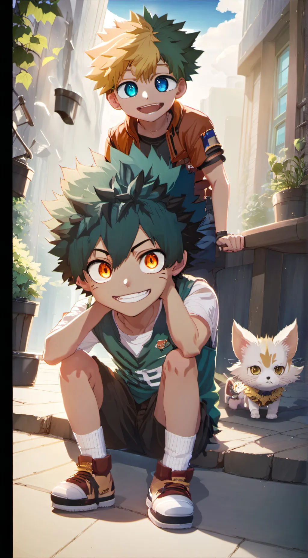 ai character: cat deku+bakugo background