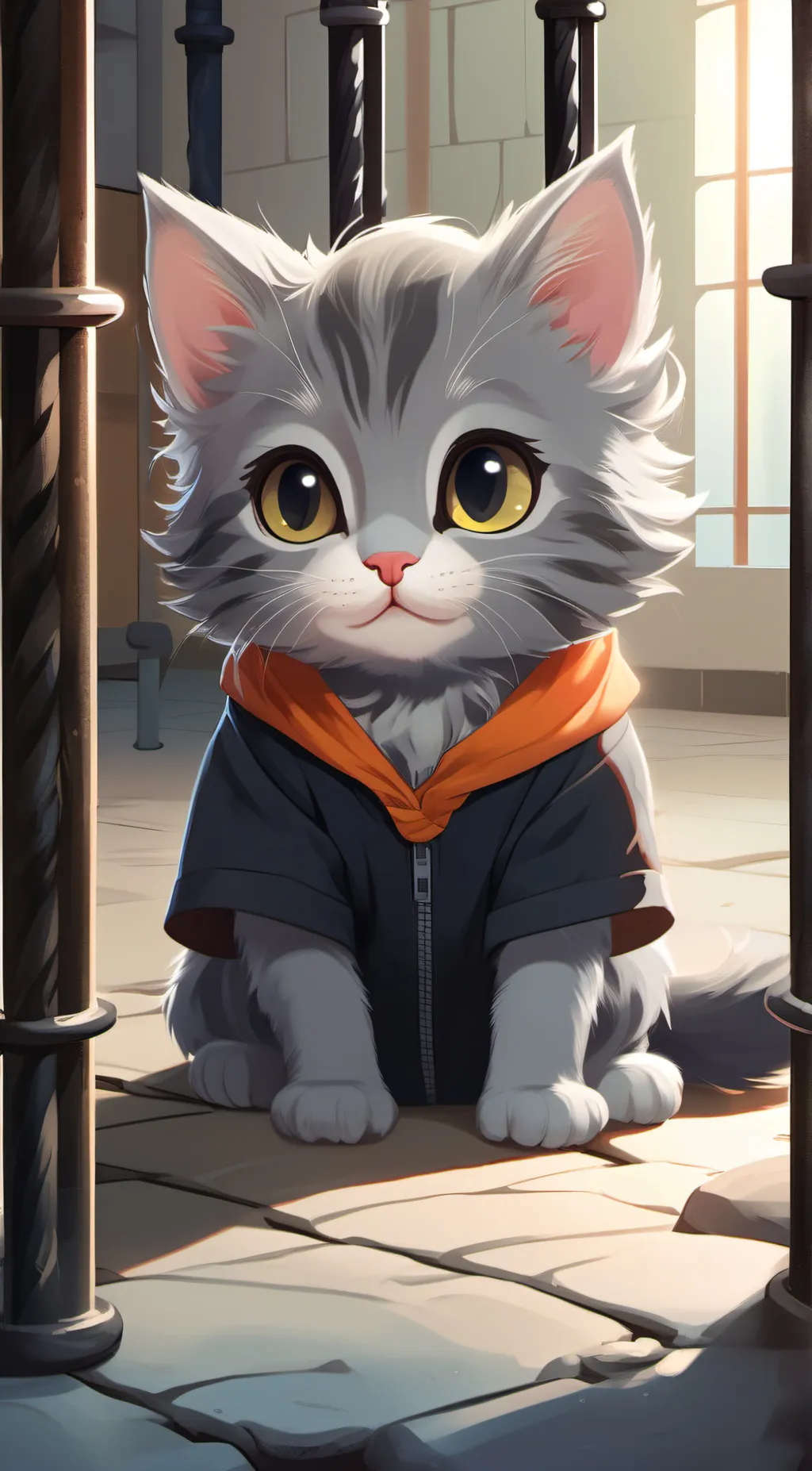 ai character: cat Prison escape  background