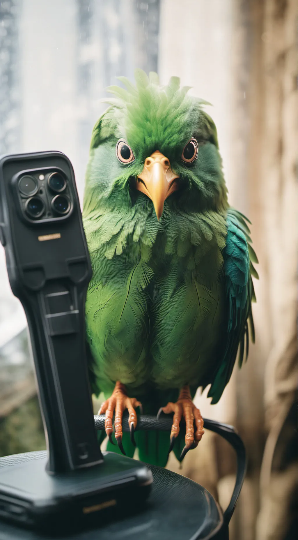 ai character: REALISTIC DUOLINGO background