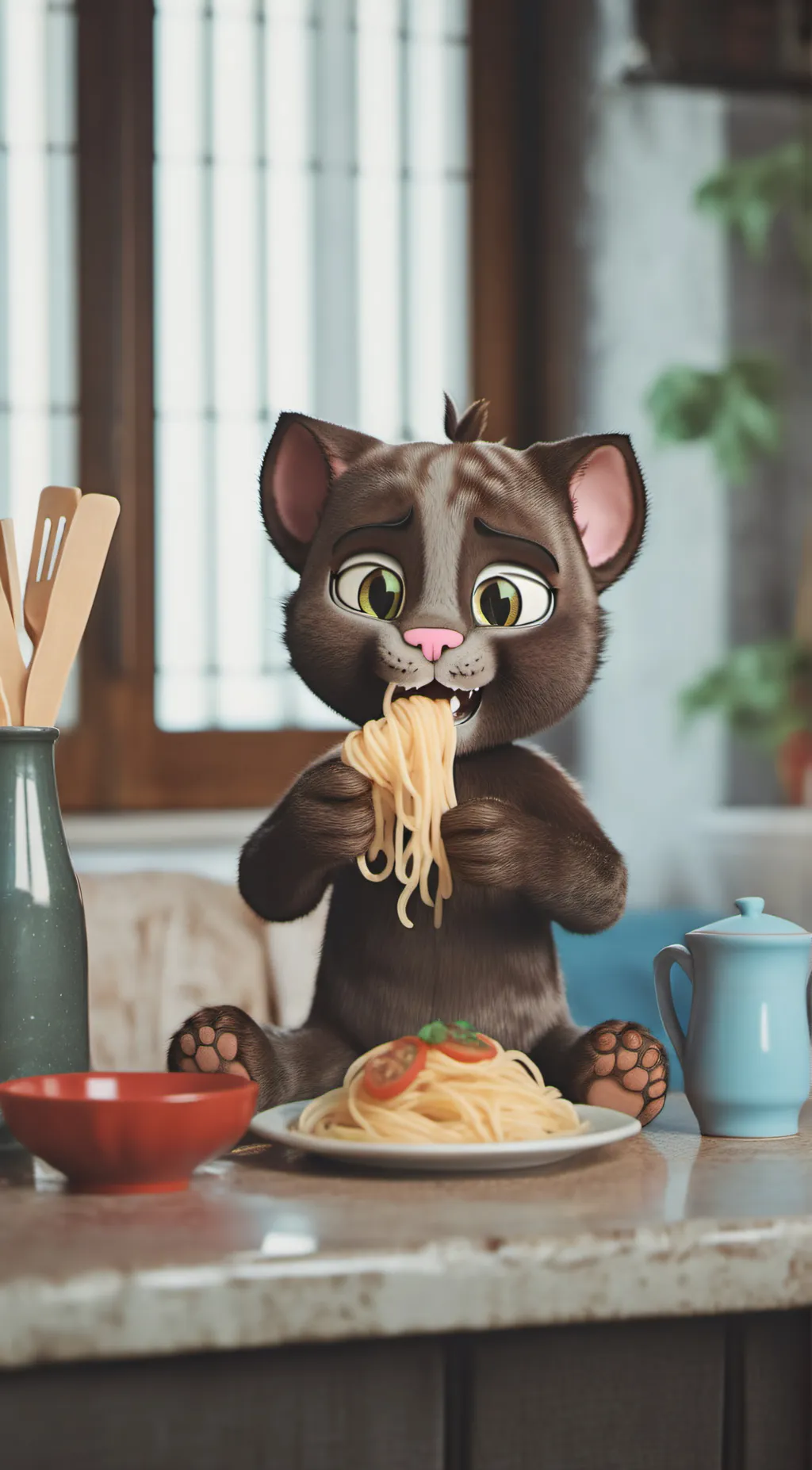 ai character: talking Tom eating background