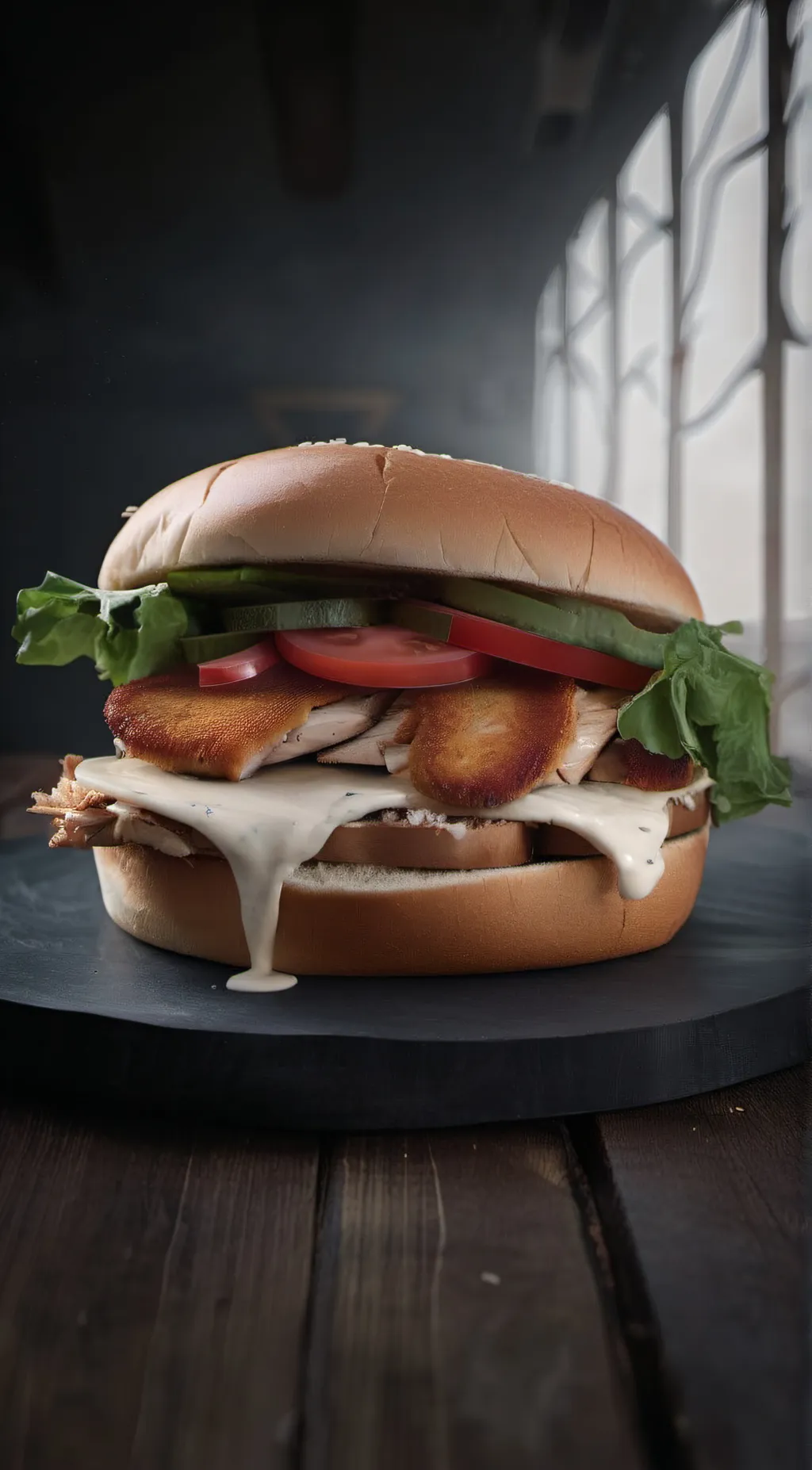 ai character: Chicken sandwich background