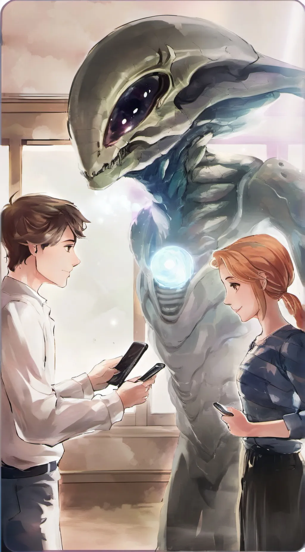 ai character: The girl the man  background