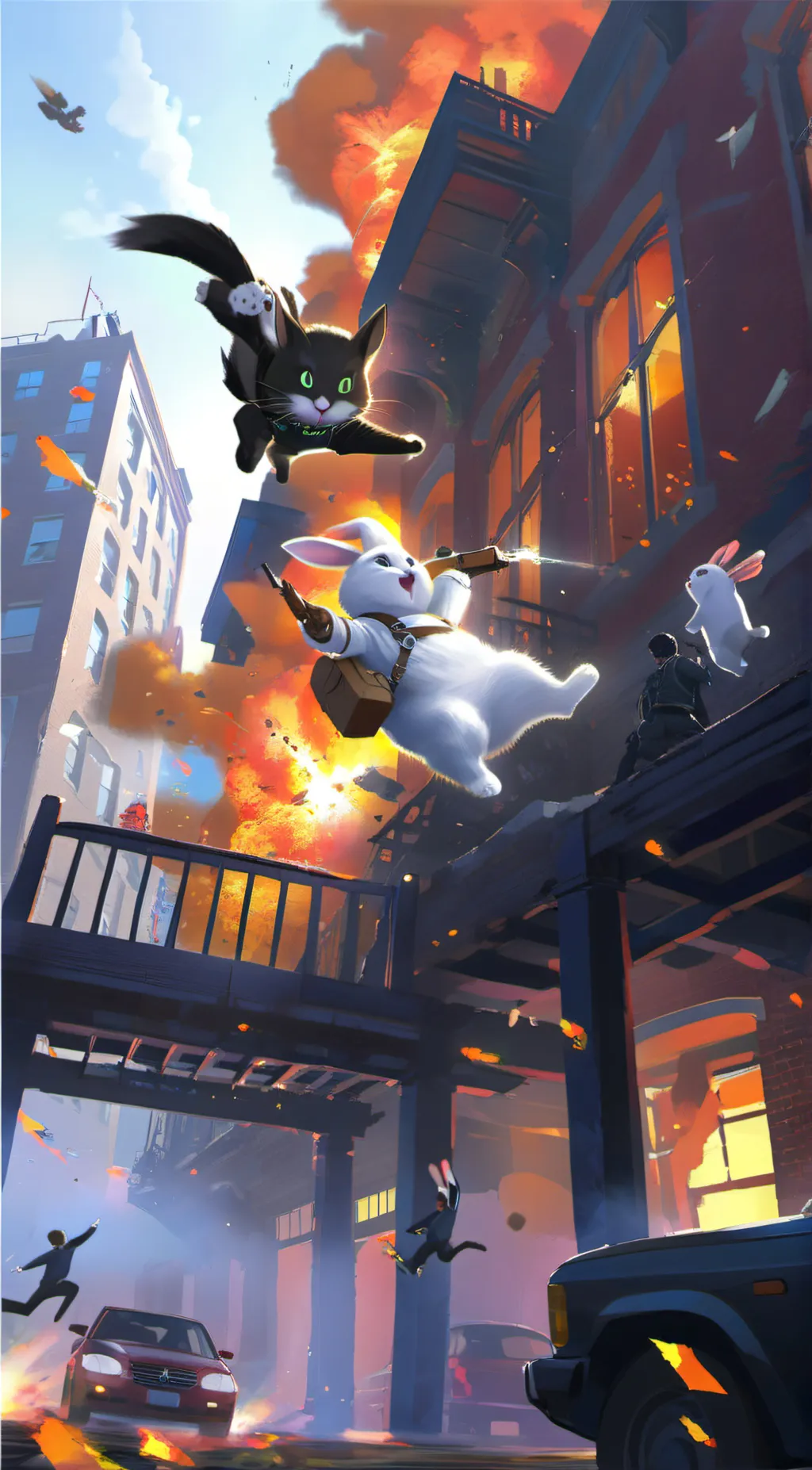 ai character: cat and bunny background