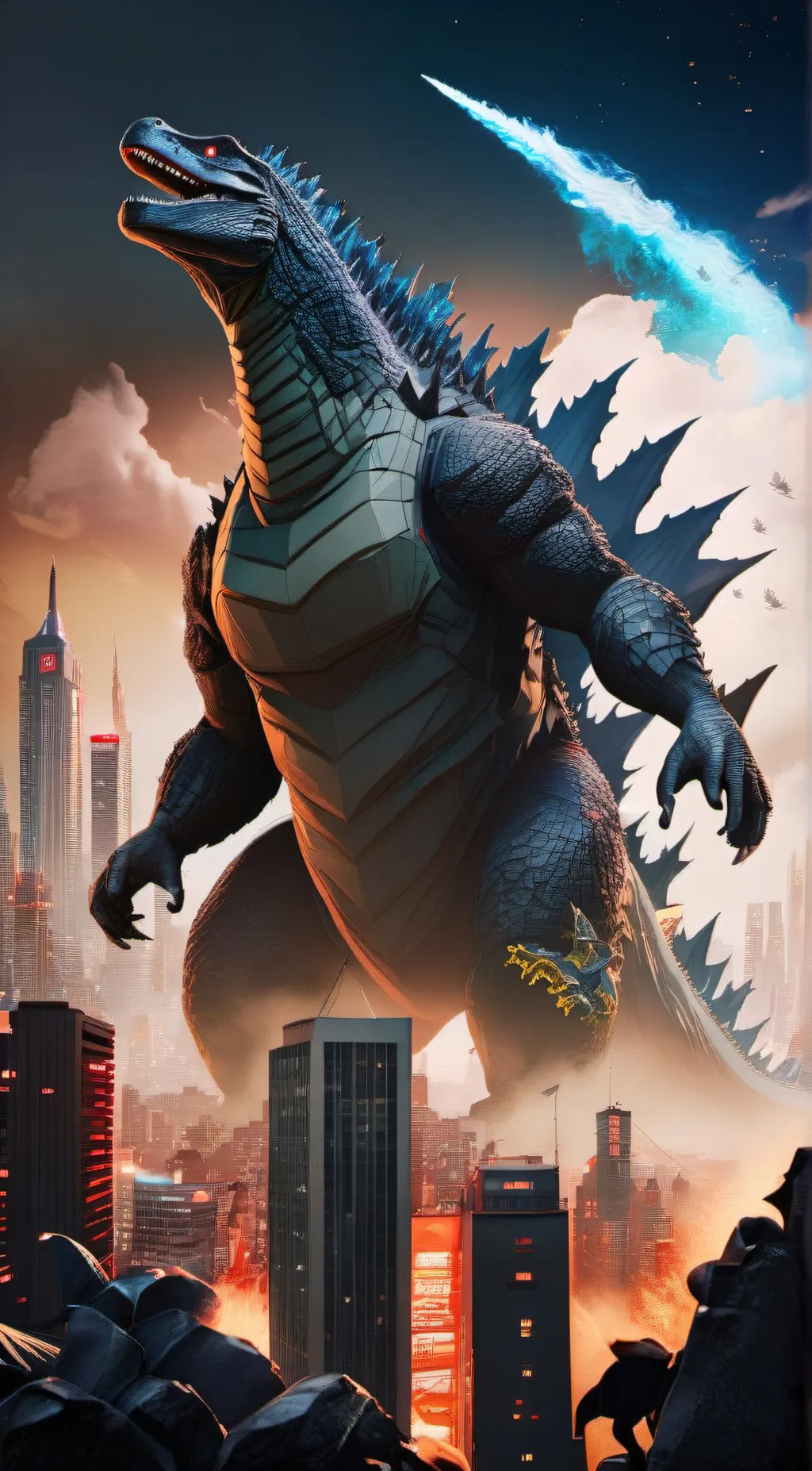 ai character: Hoyt Godzilla  background