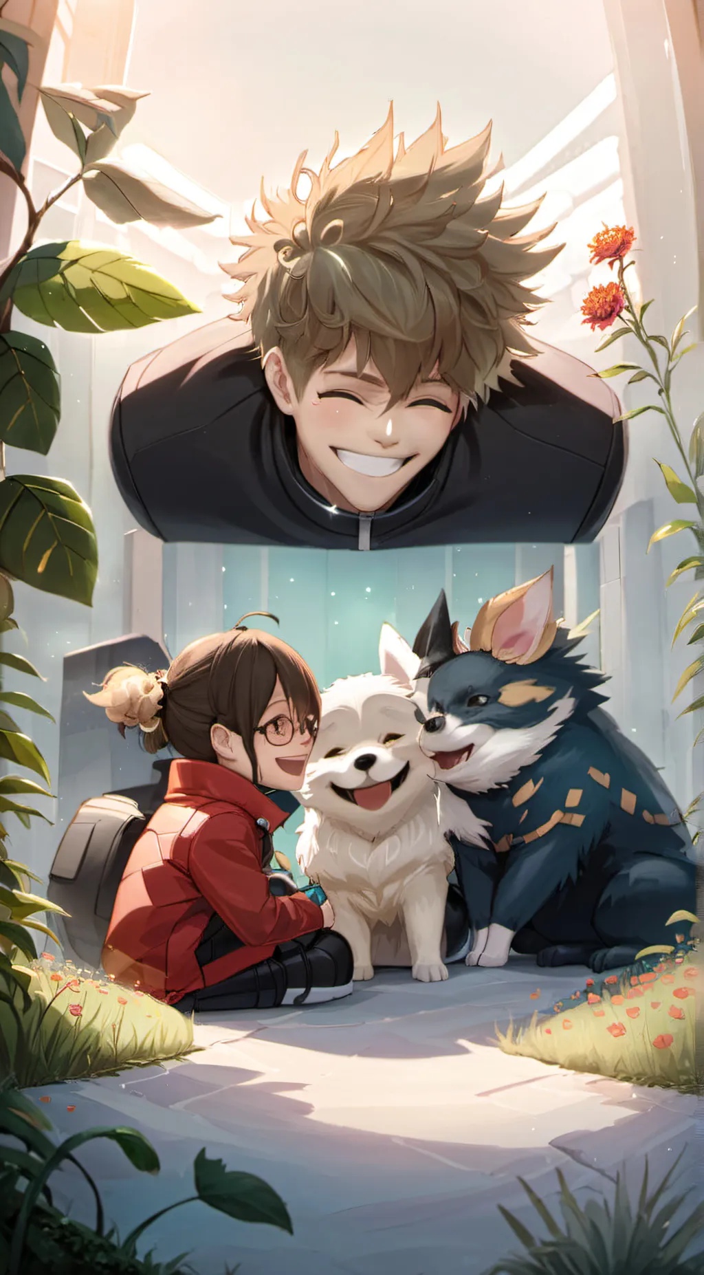 ai character: Mha+smiling  background