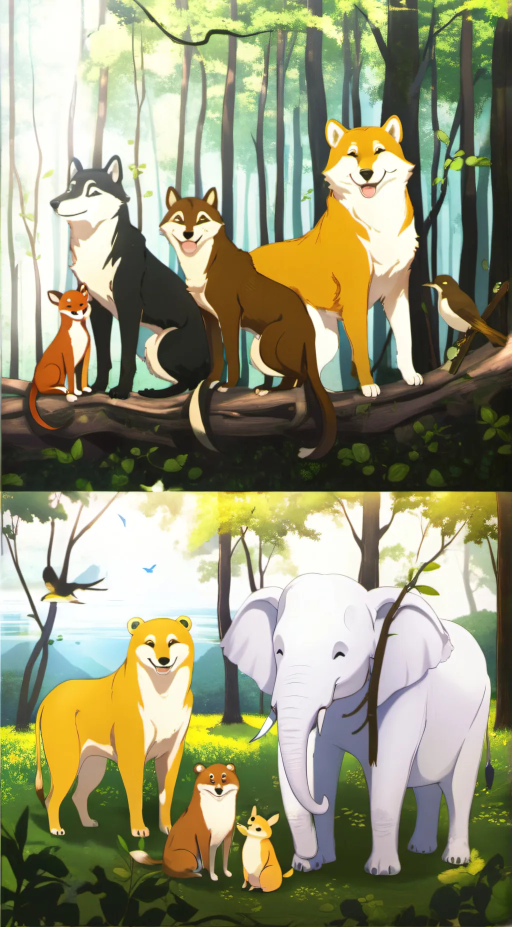 ai character: smiling critters background