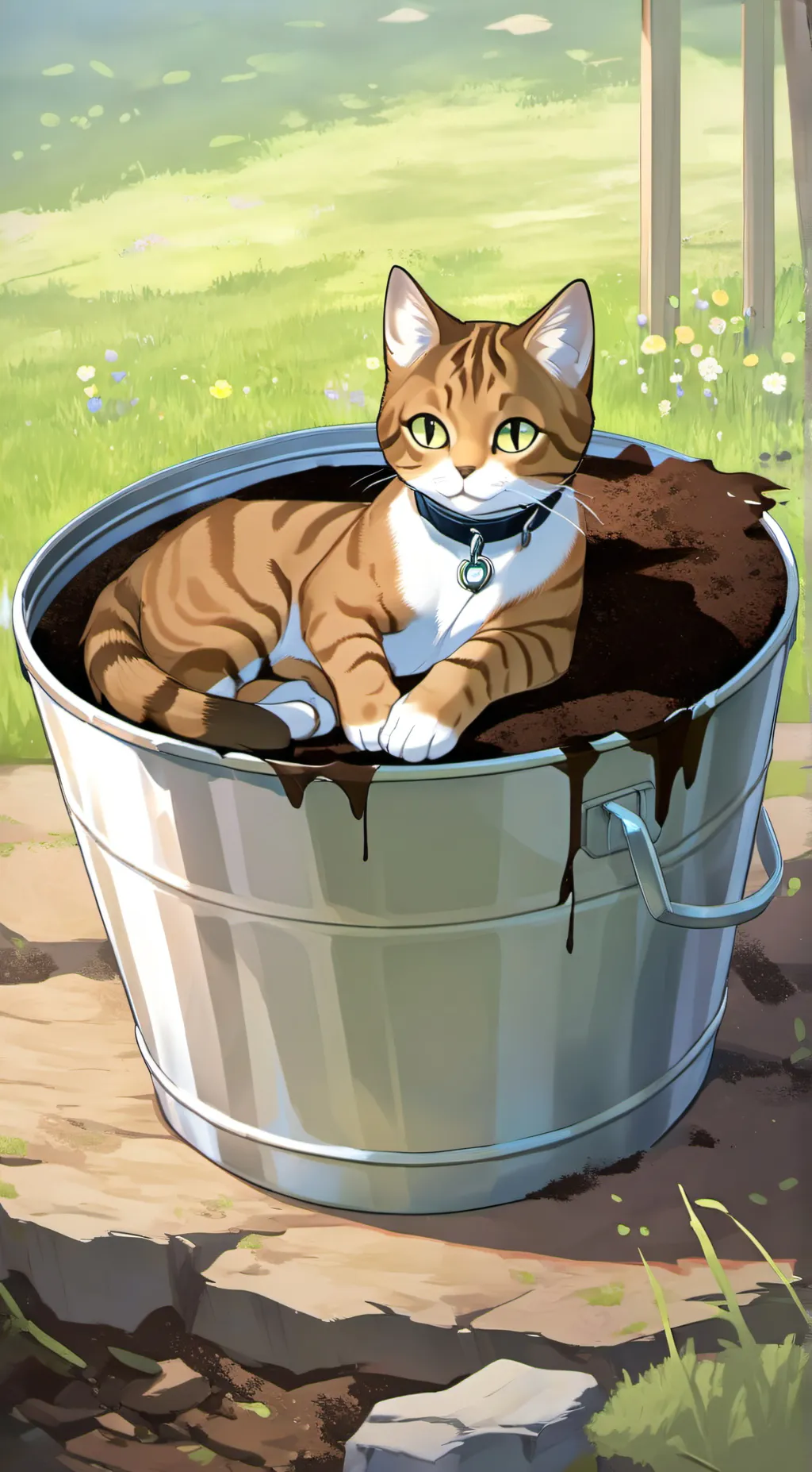 ai character: cat in soil. background