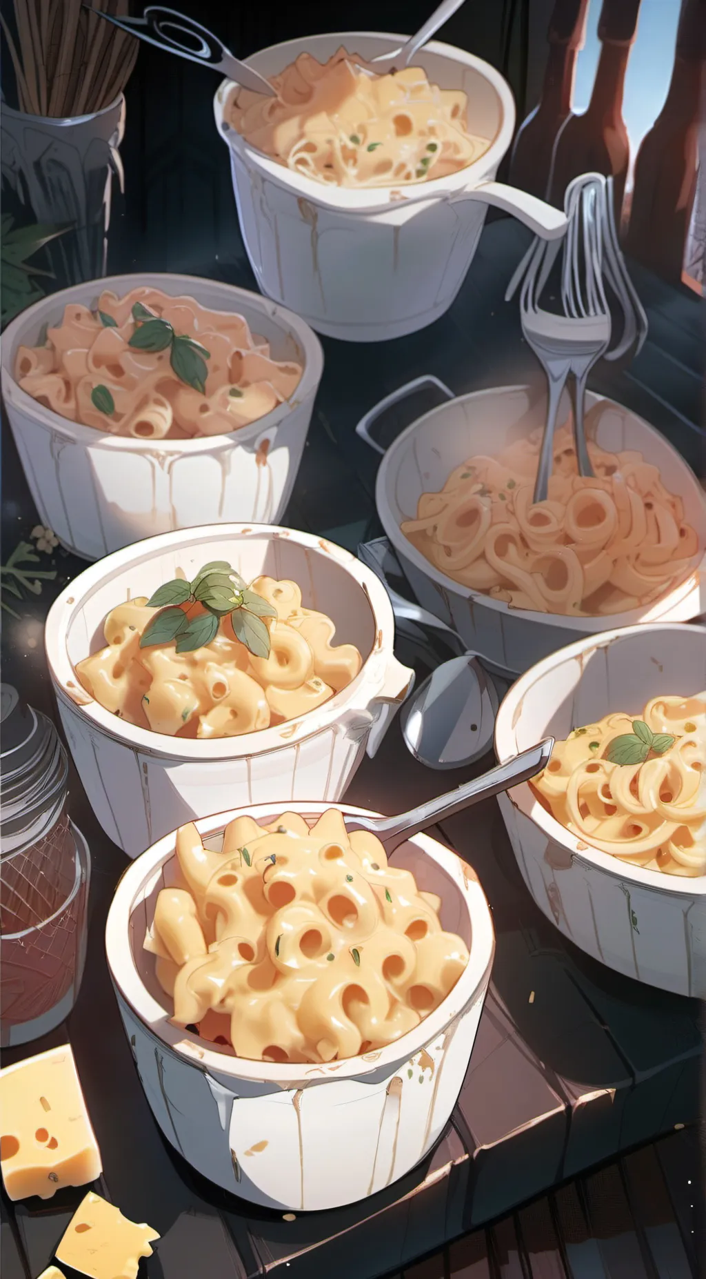 ai character: Mac and cheese background