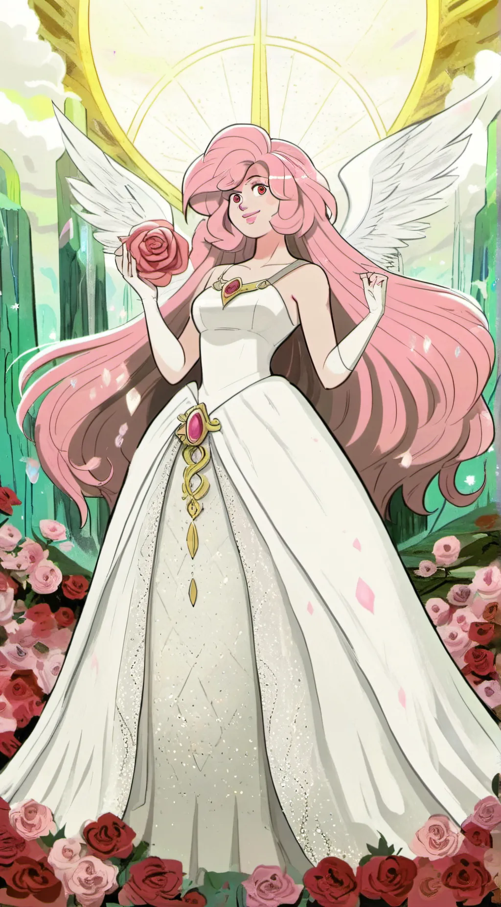 ai character: Rose Quartz💎⭐🌹🌸💐 background