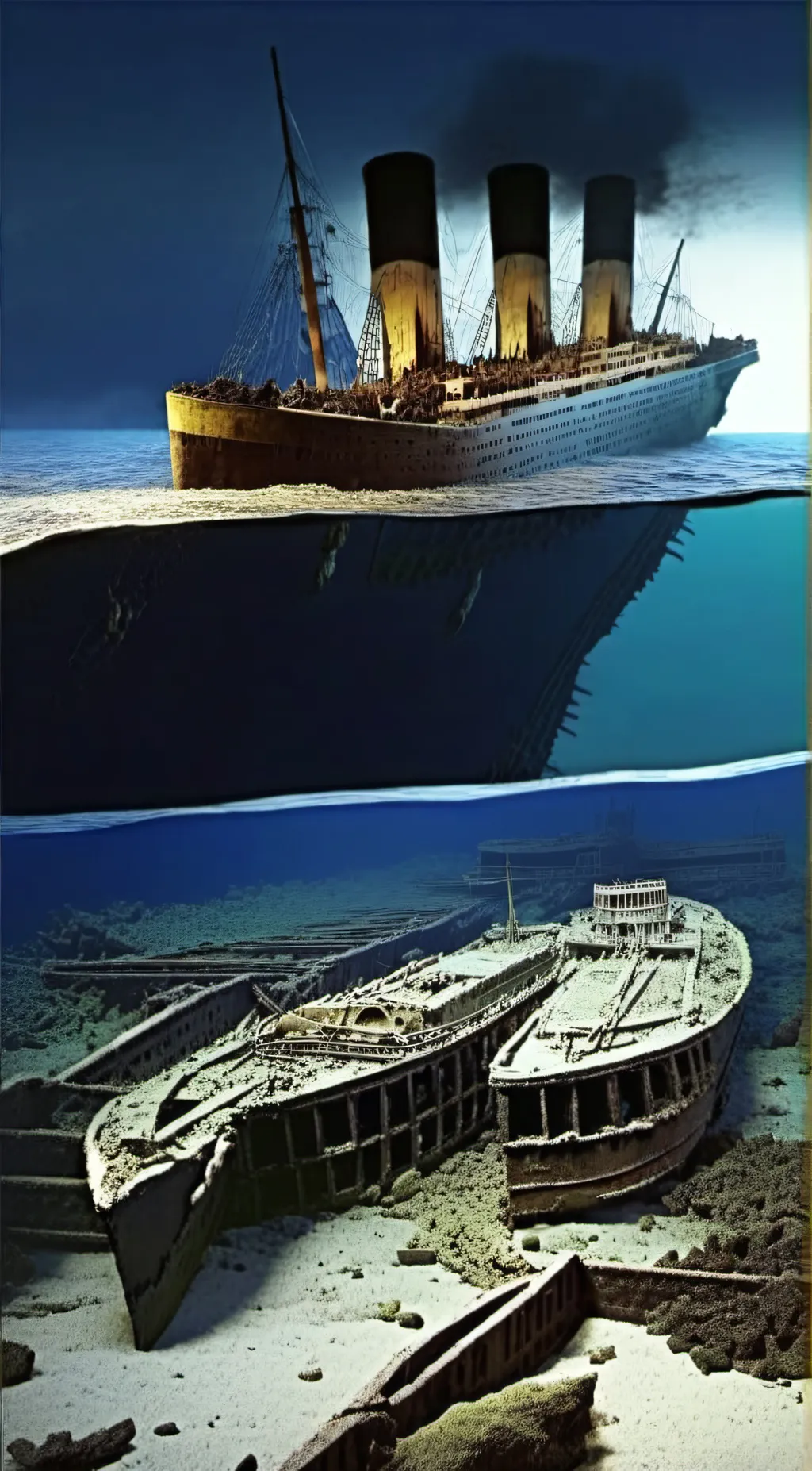 ai character: Titanic wreck background