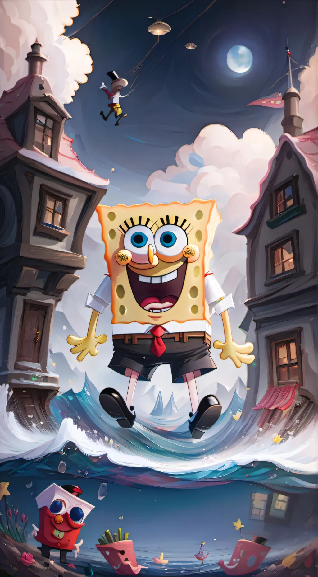 ai character: SpongeBob  background