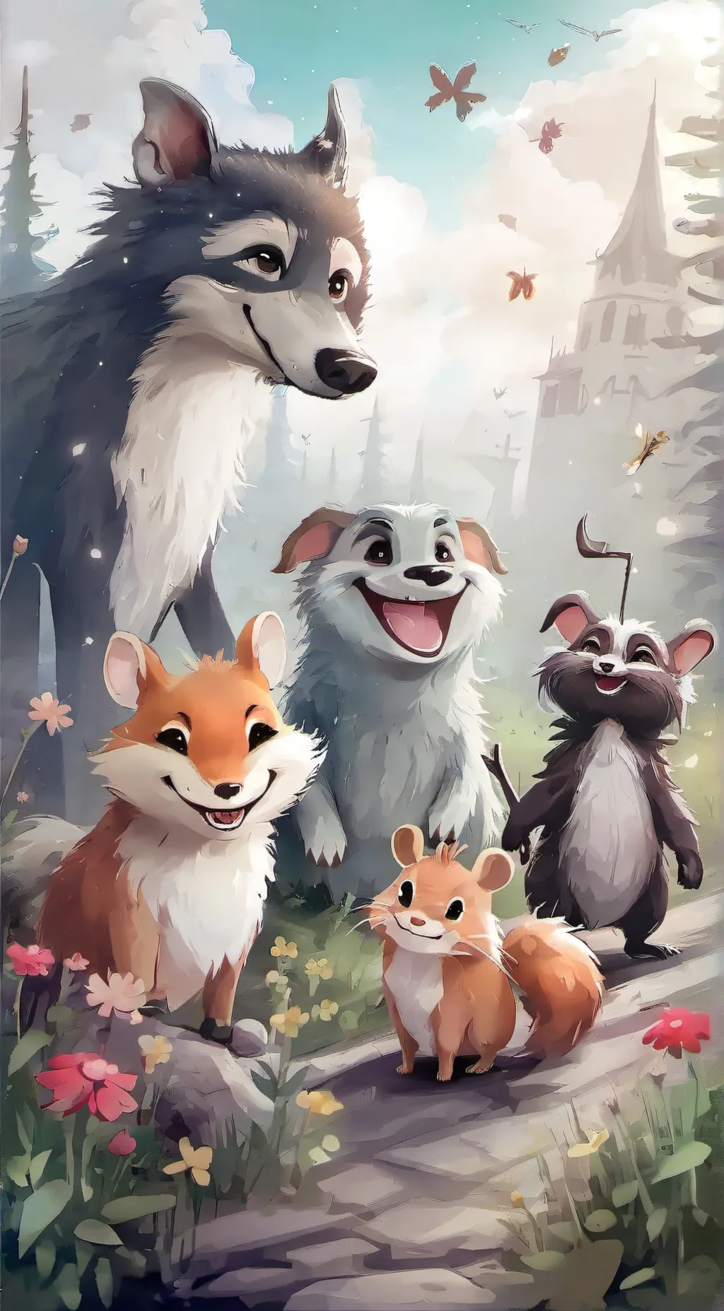 ai character: Smilling critters background