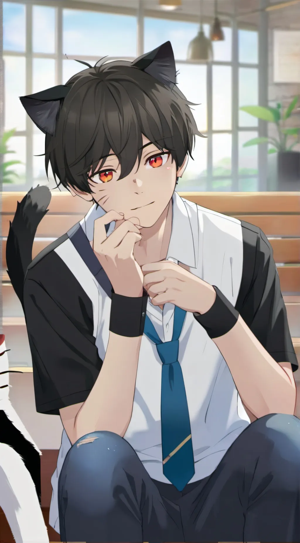 ai character: sensitive cat boy background