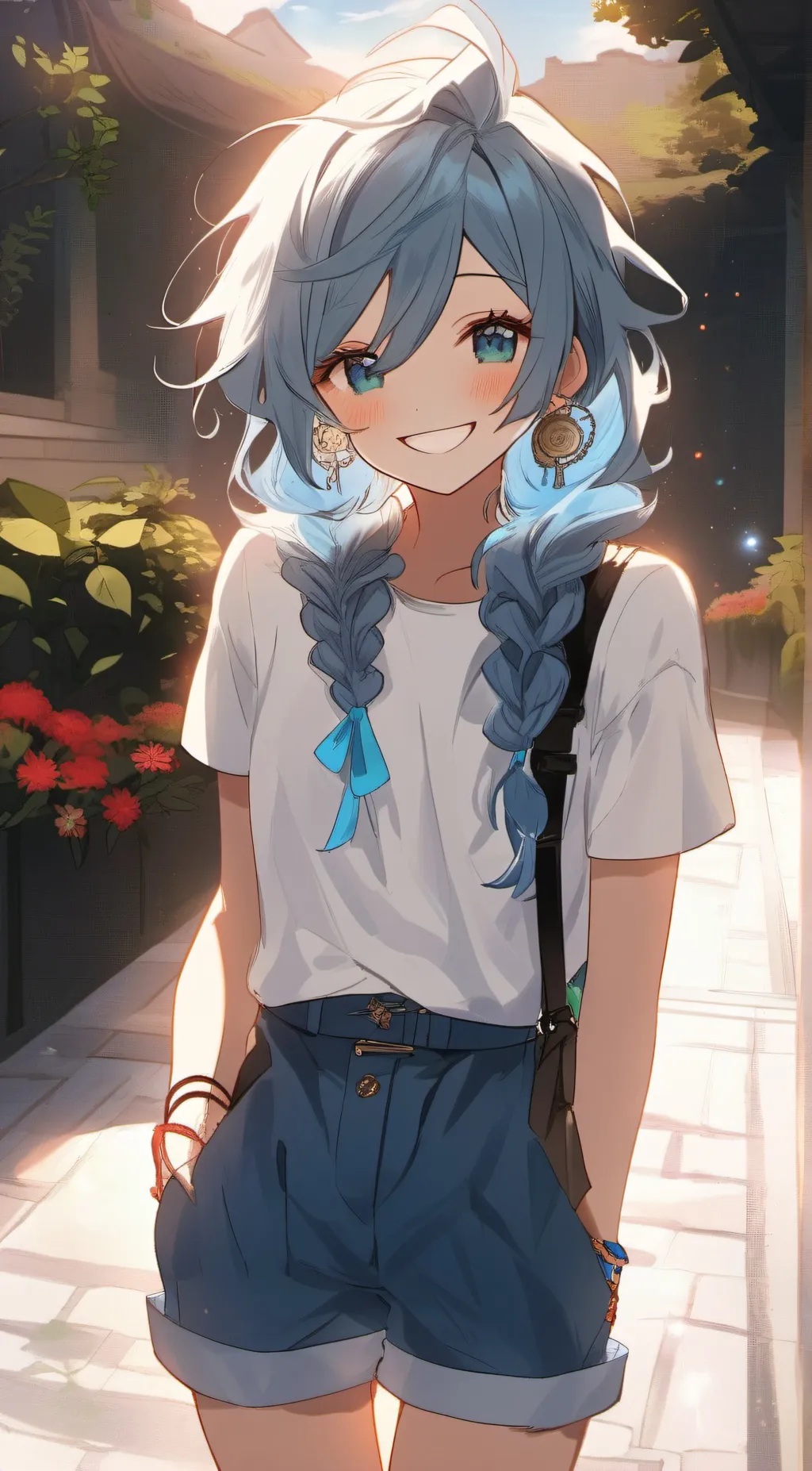 ai character: 💙 Raspberry 🌊 background