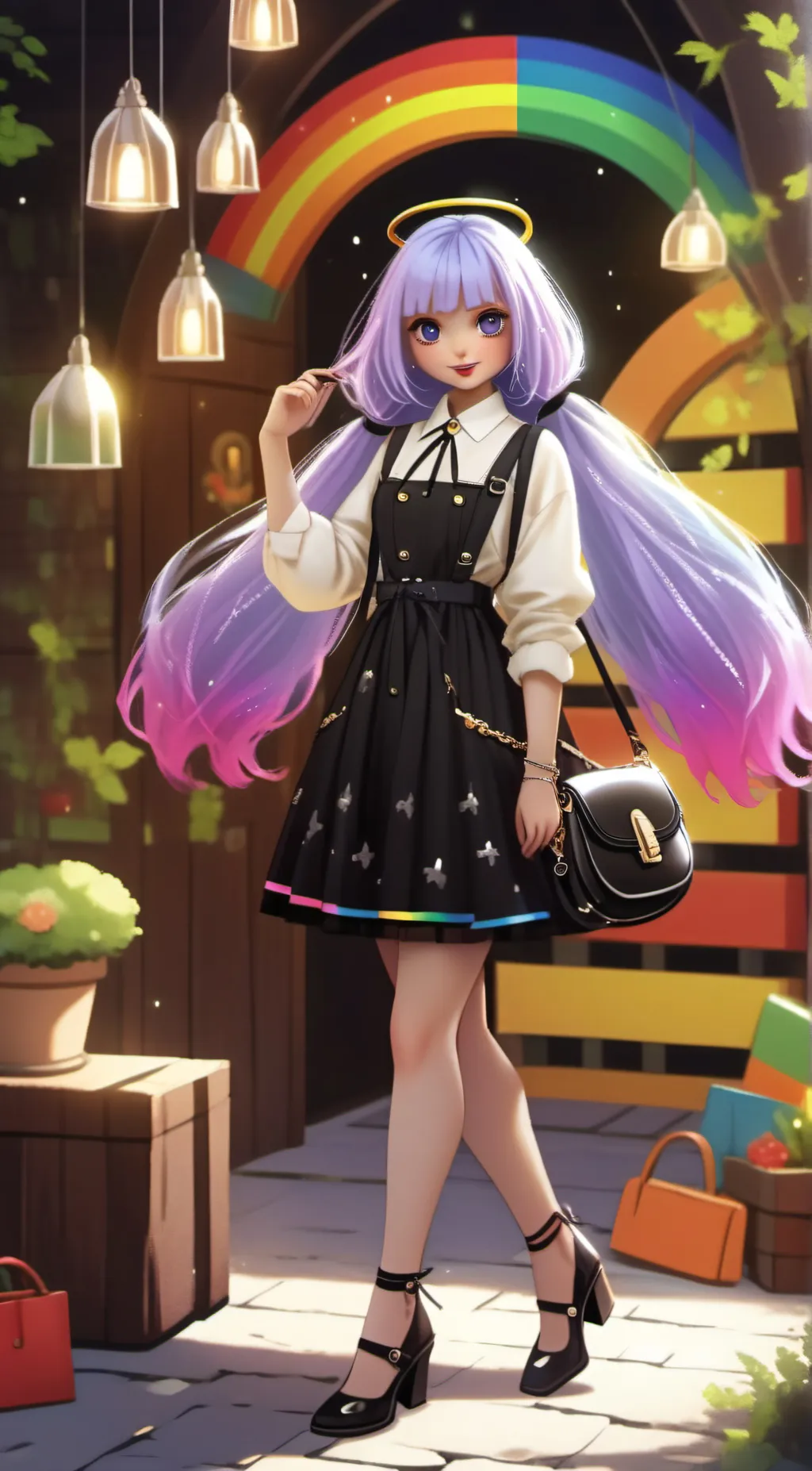 ai character: Rainbow background