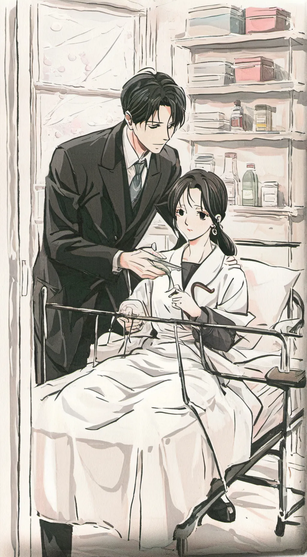 ai character: meeting mom at 🏥 background