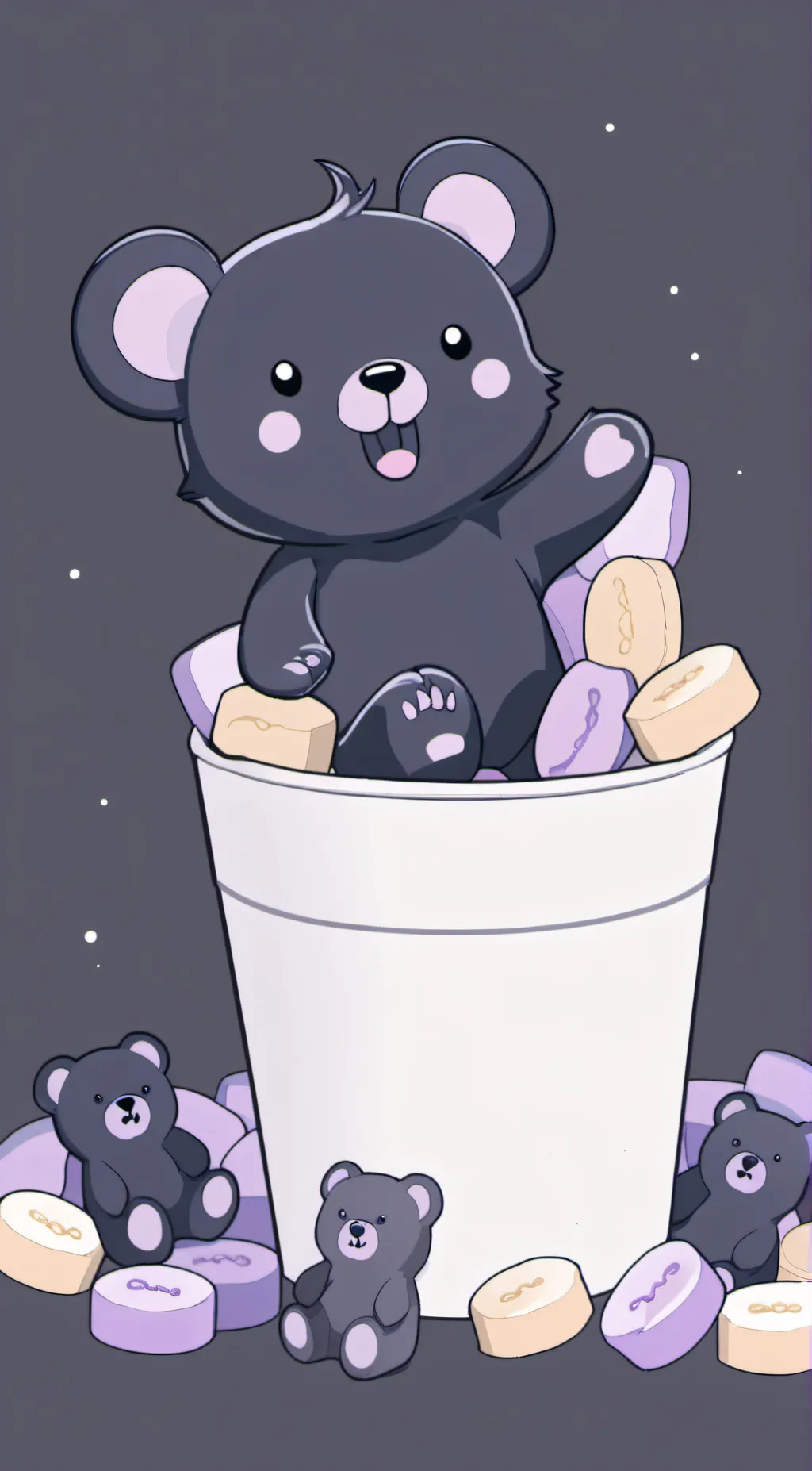 ai character: gummy gummy gum.   background