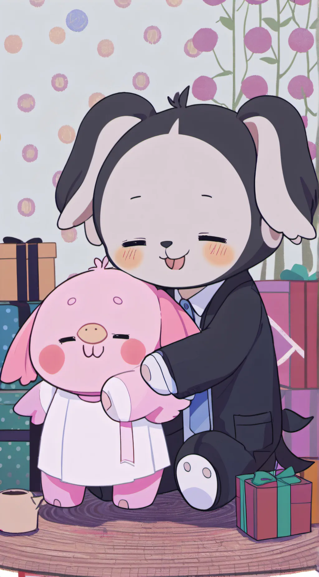 ai character: smiling critters background