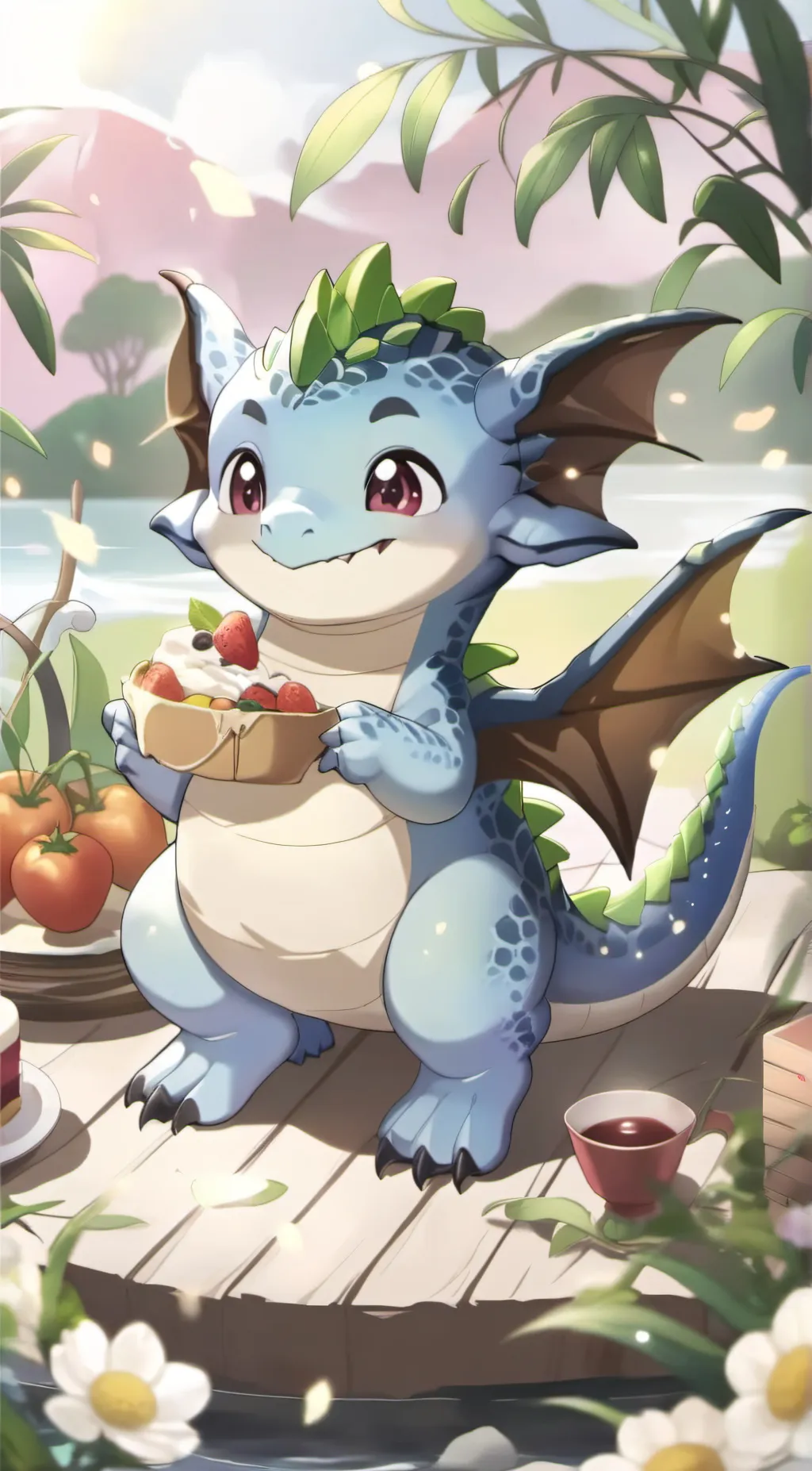 ai character: cute dragon son background