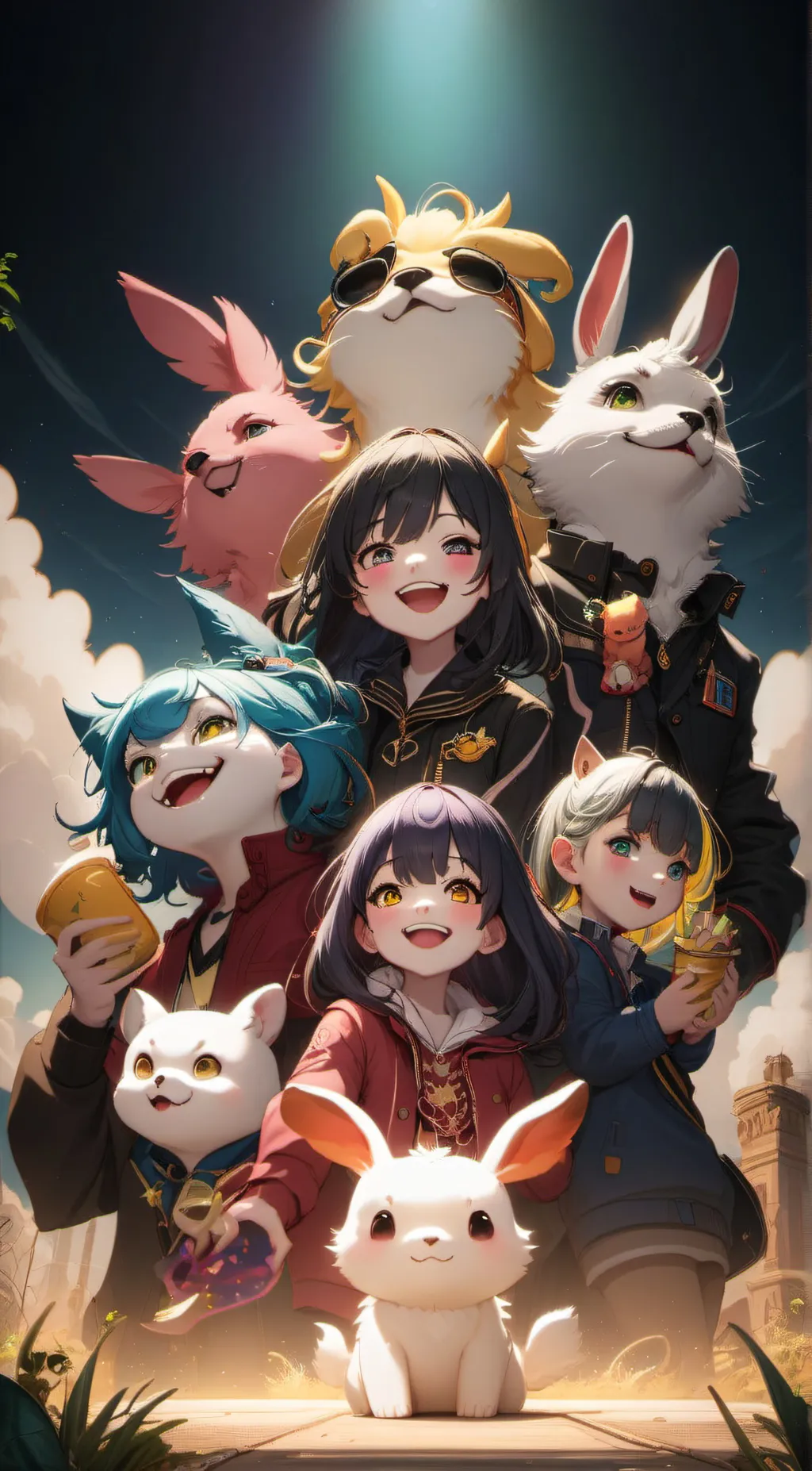 ai character: Smiling critters background