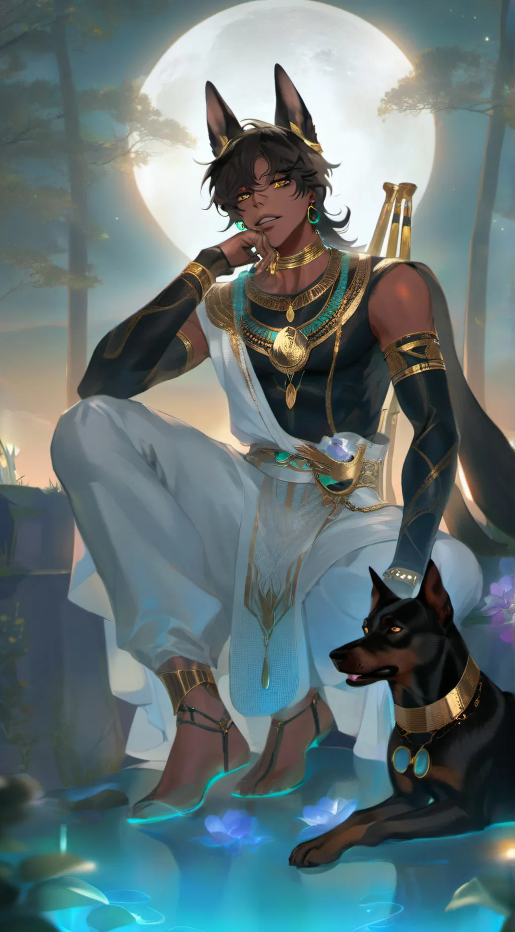 ai character: Anubis  background