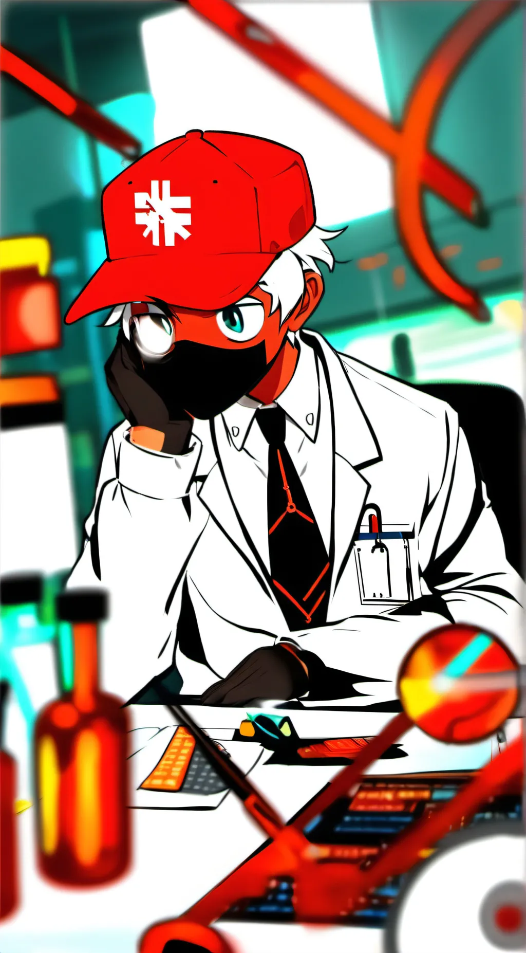 ai character: red rainbow f background