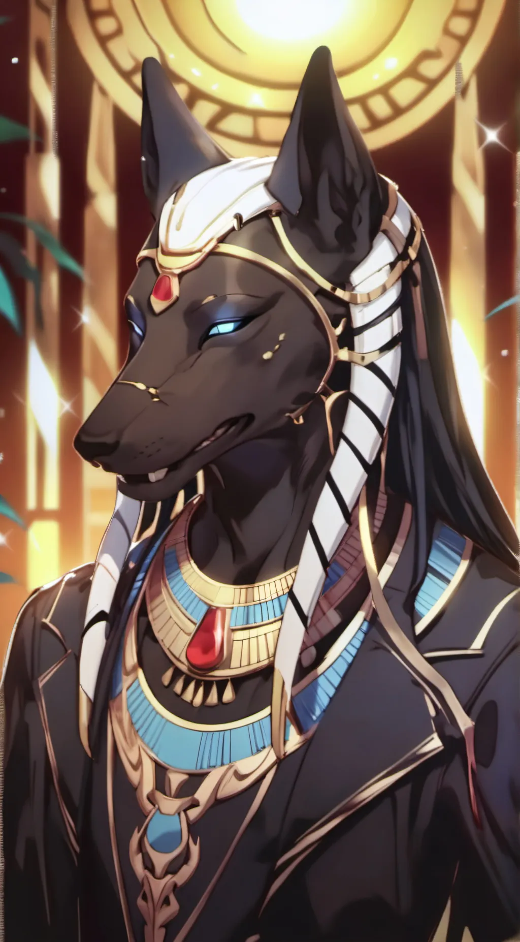 ai character: Anubis  background