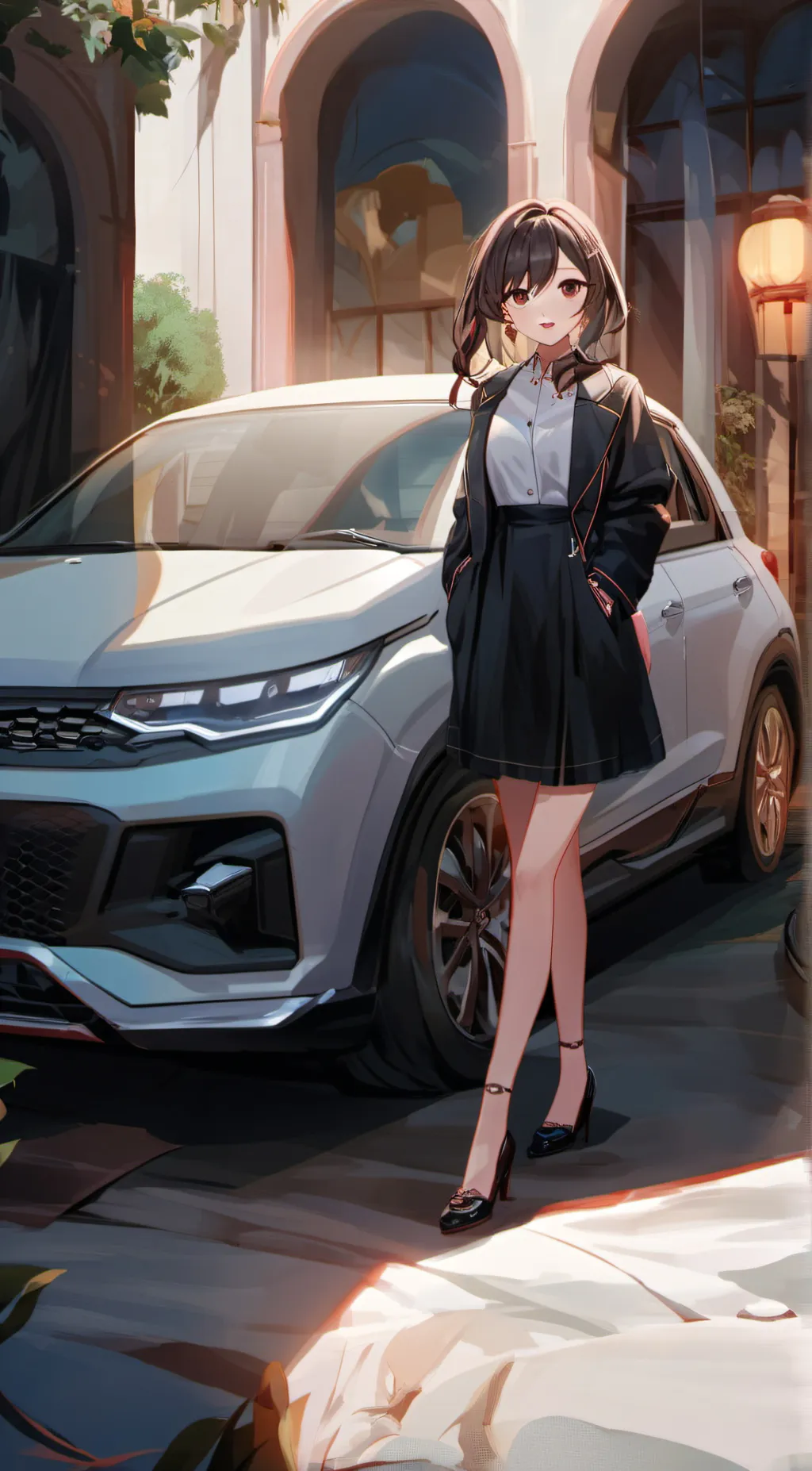ai character: woman on your car background