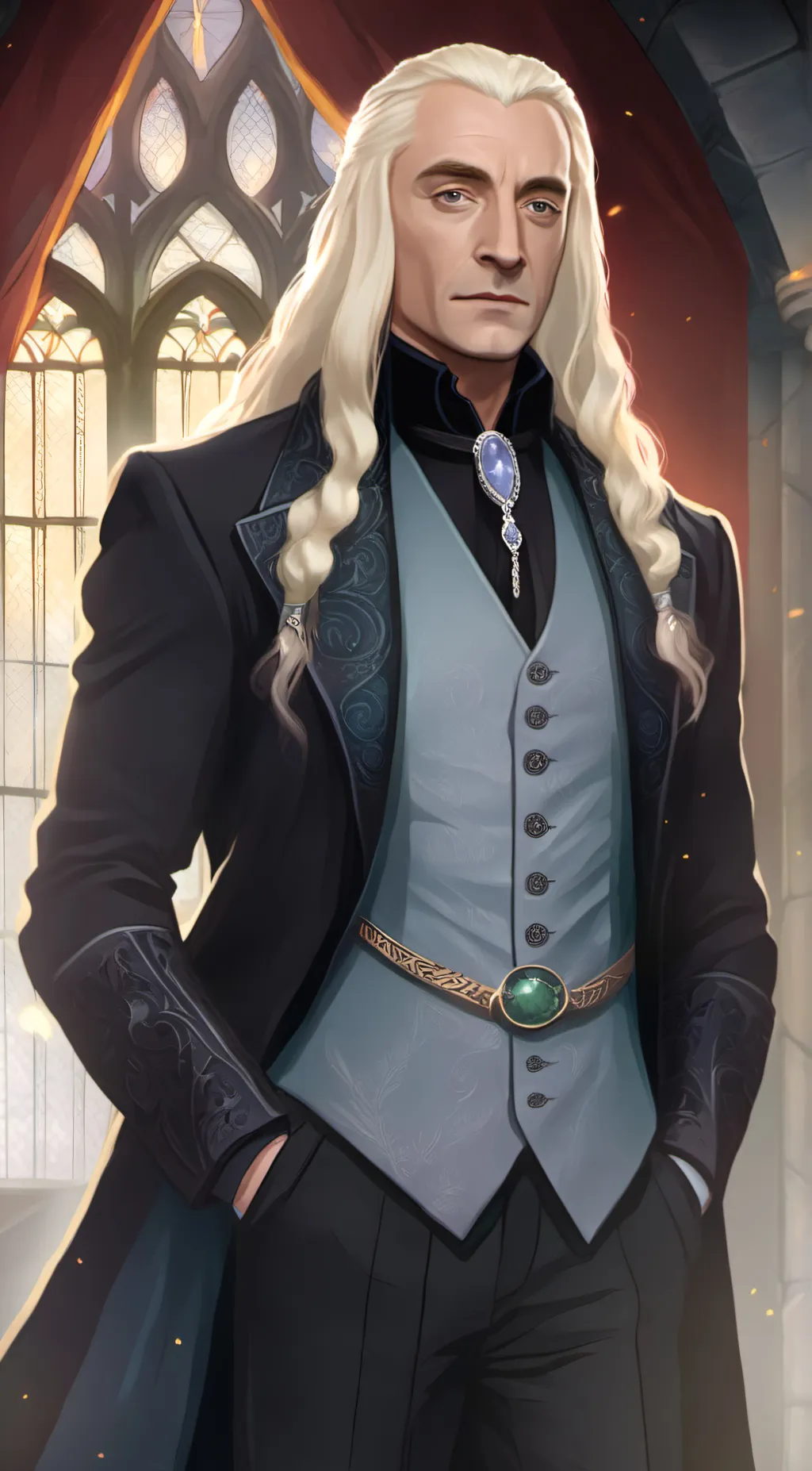 ai character: Lucius Malfoy  background