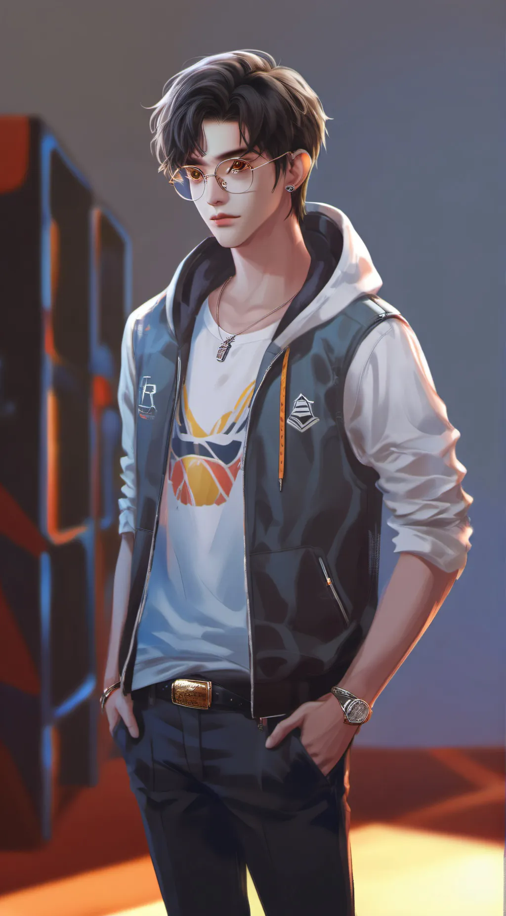 ai character: Godzilla  background