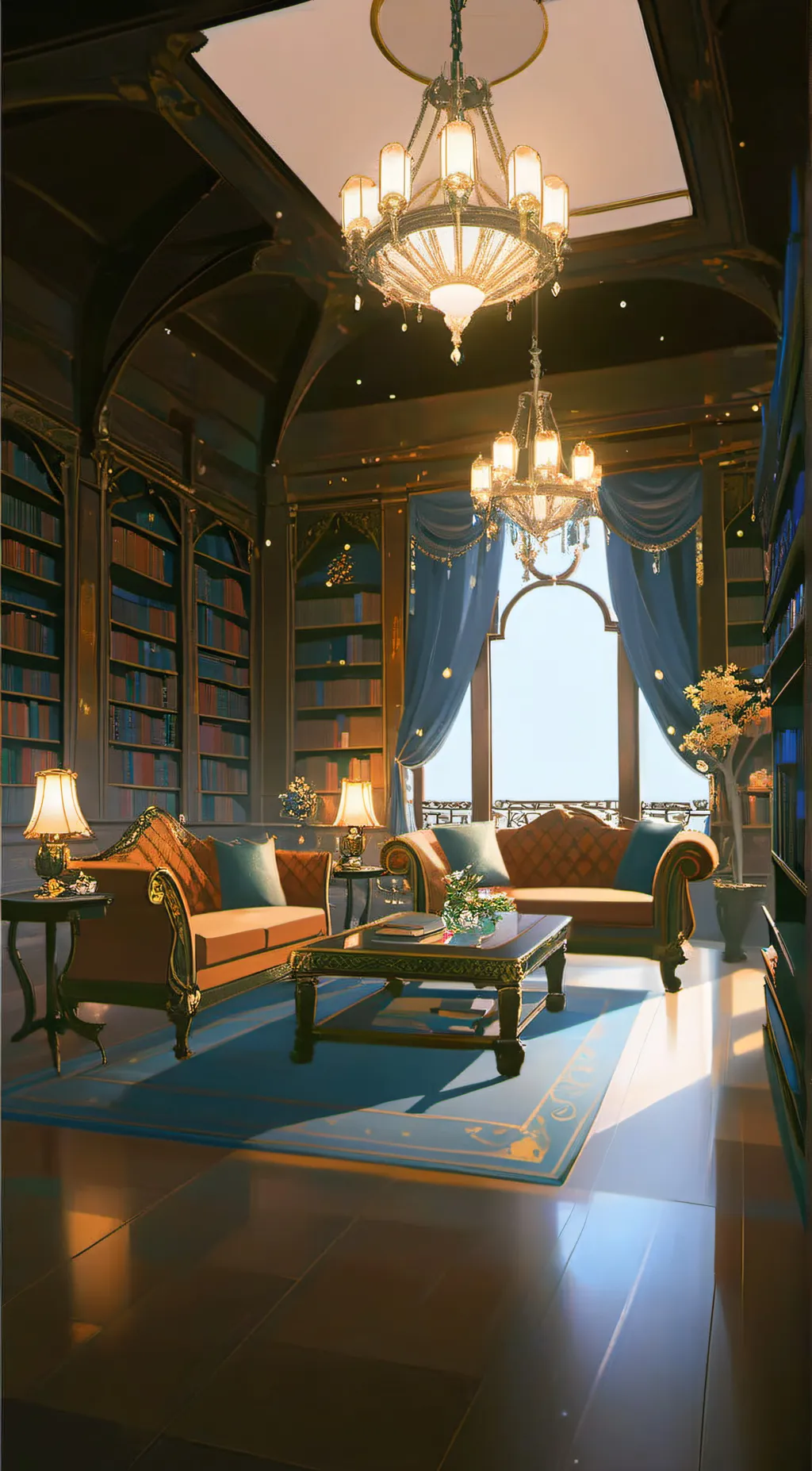 ai character: The library  background