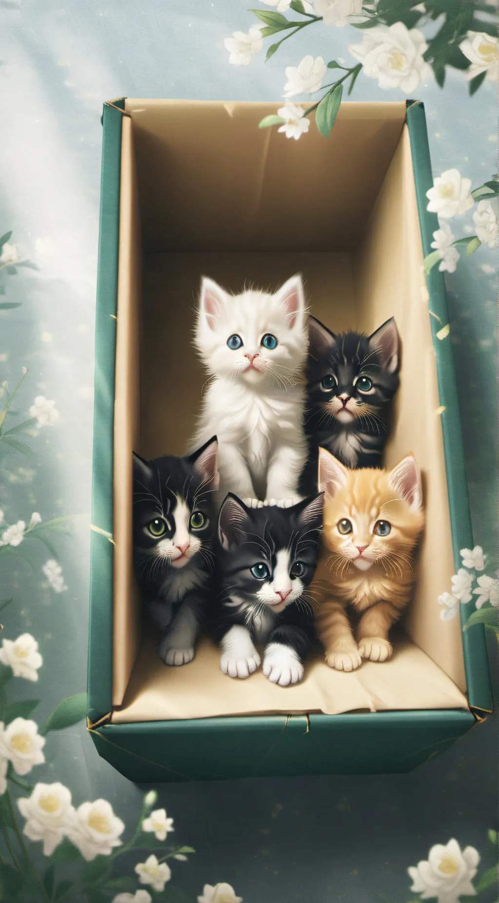 ai character: 5 kittens background