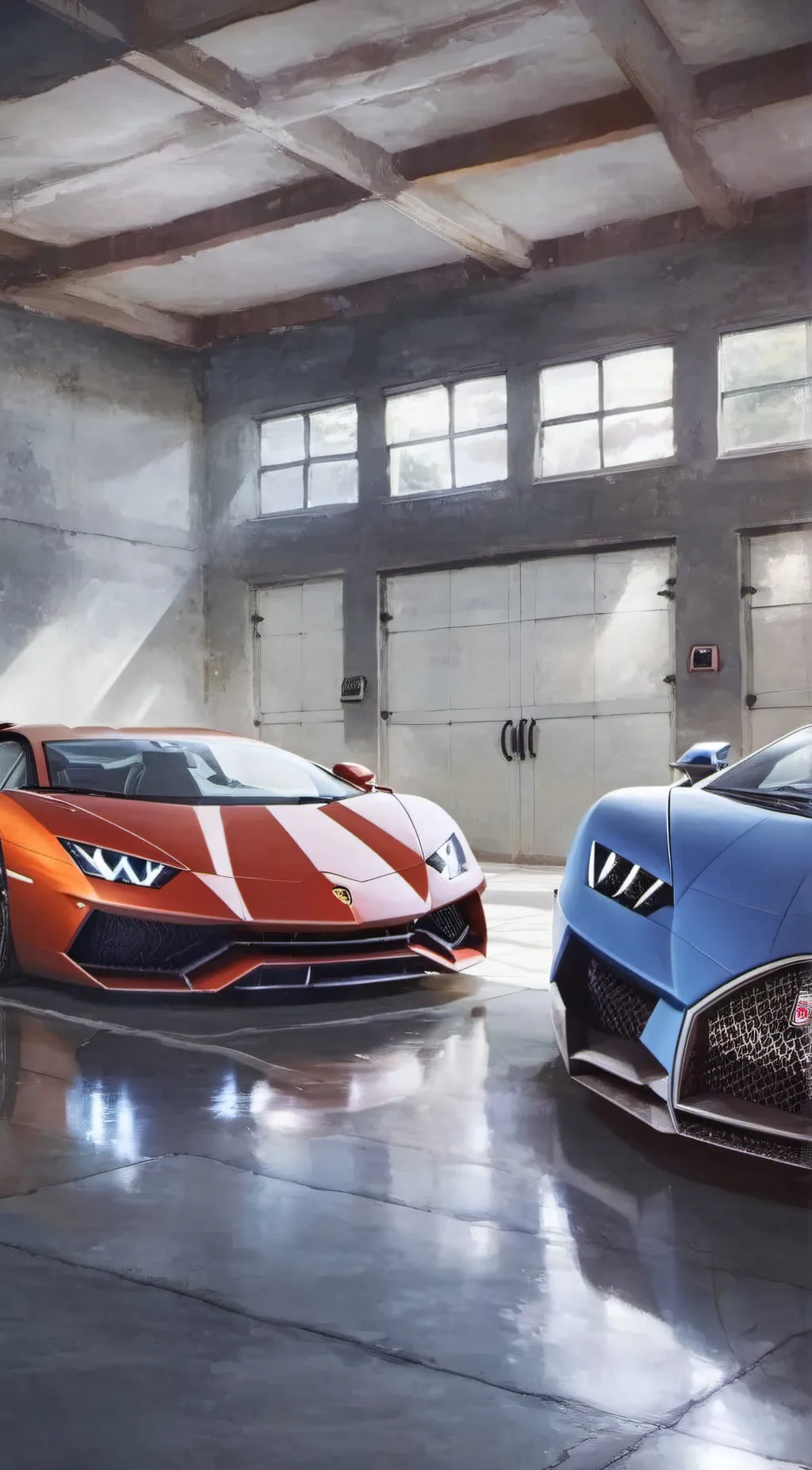 ai character: lambo bugatti background