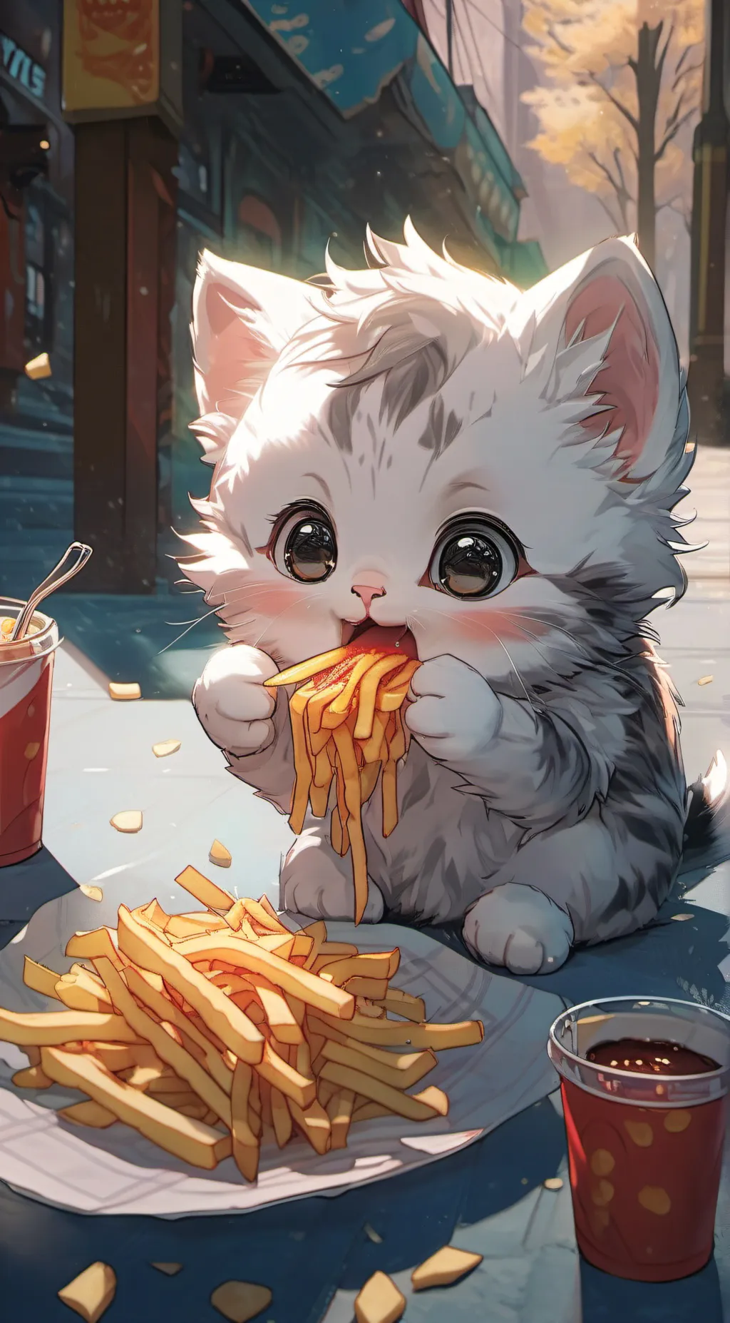 ai character: cat Fry background