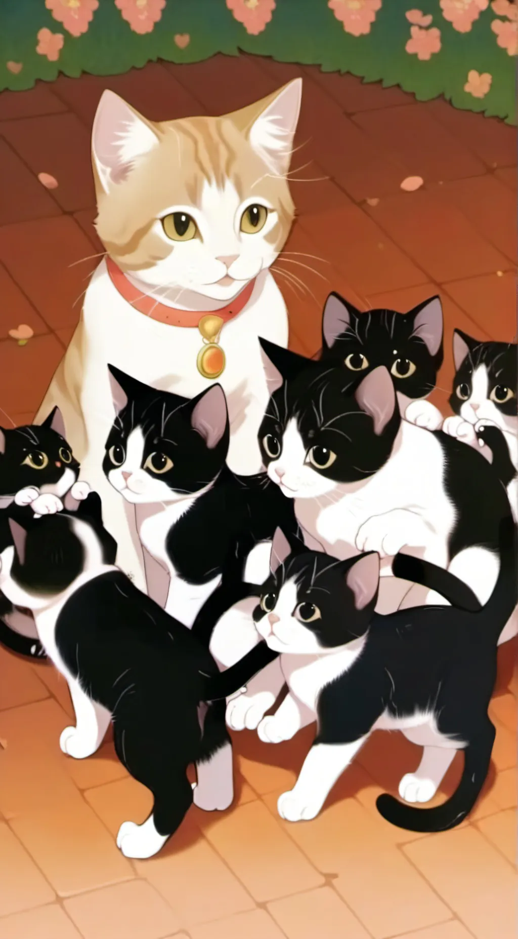 ai character: Mom cat and Babys background