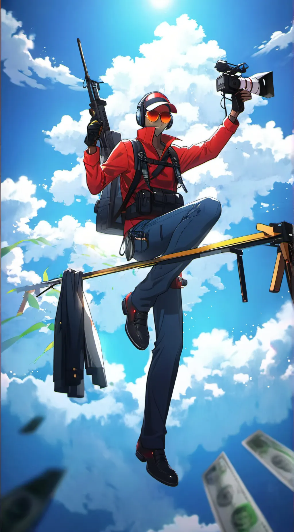 ai character: Elite cameraman  background