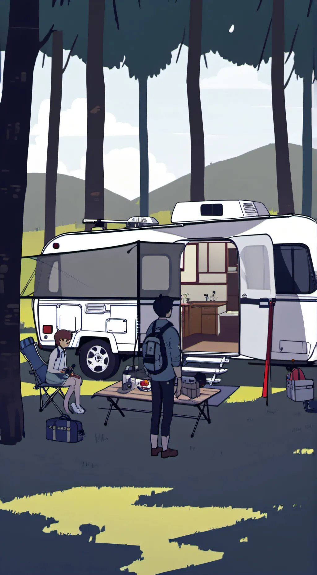 ai character: Camp camp  background