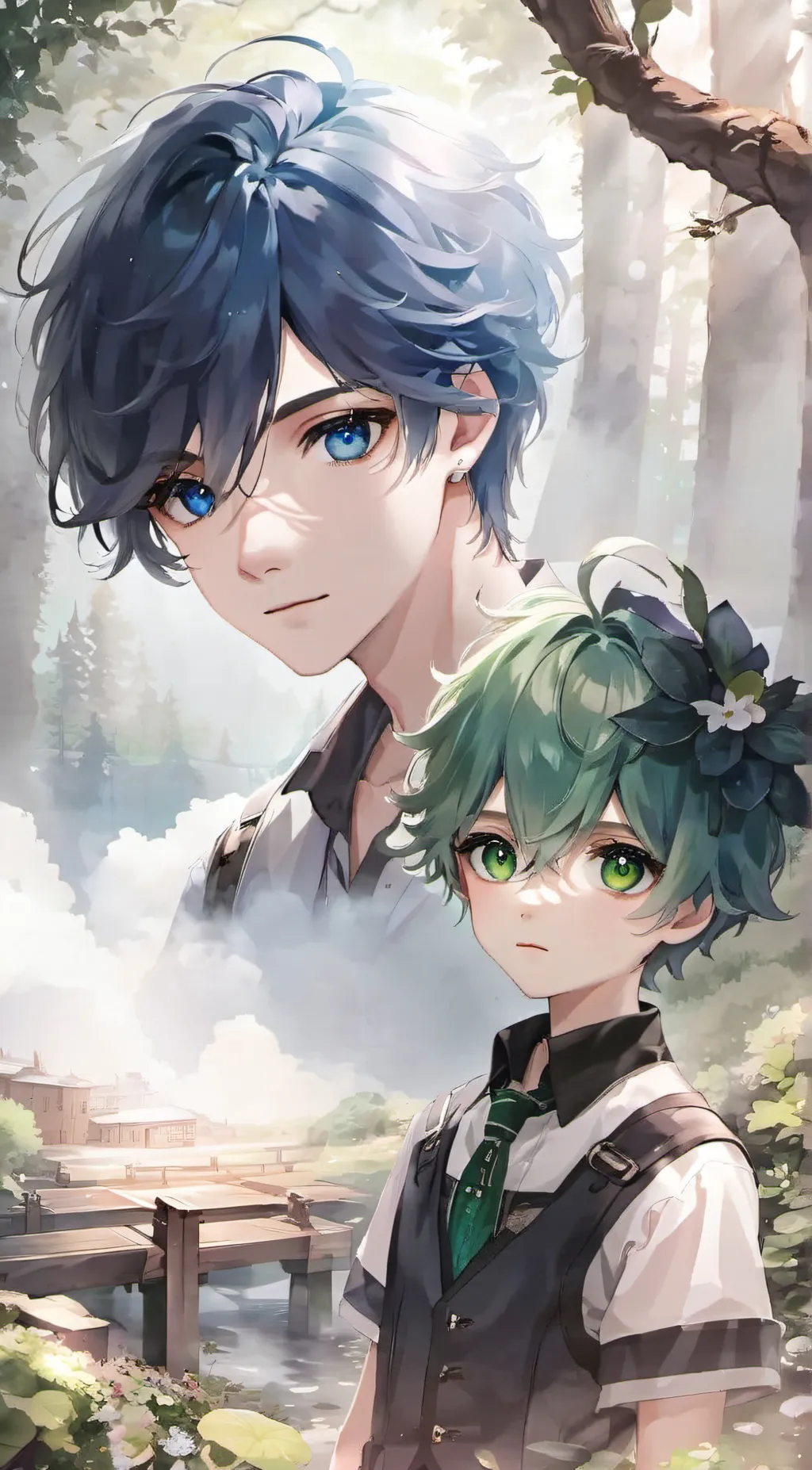 ai character: blue and green RF background