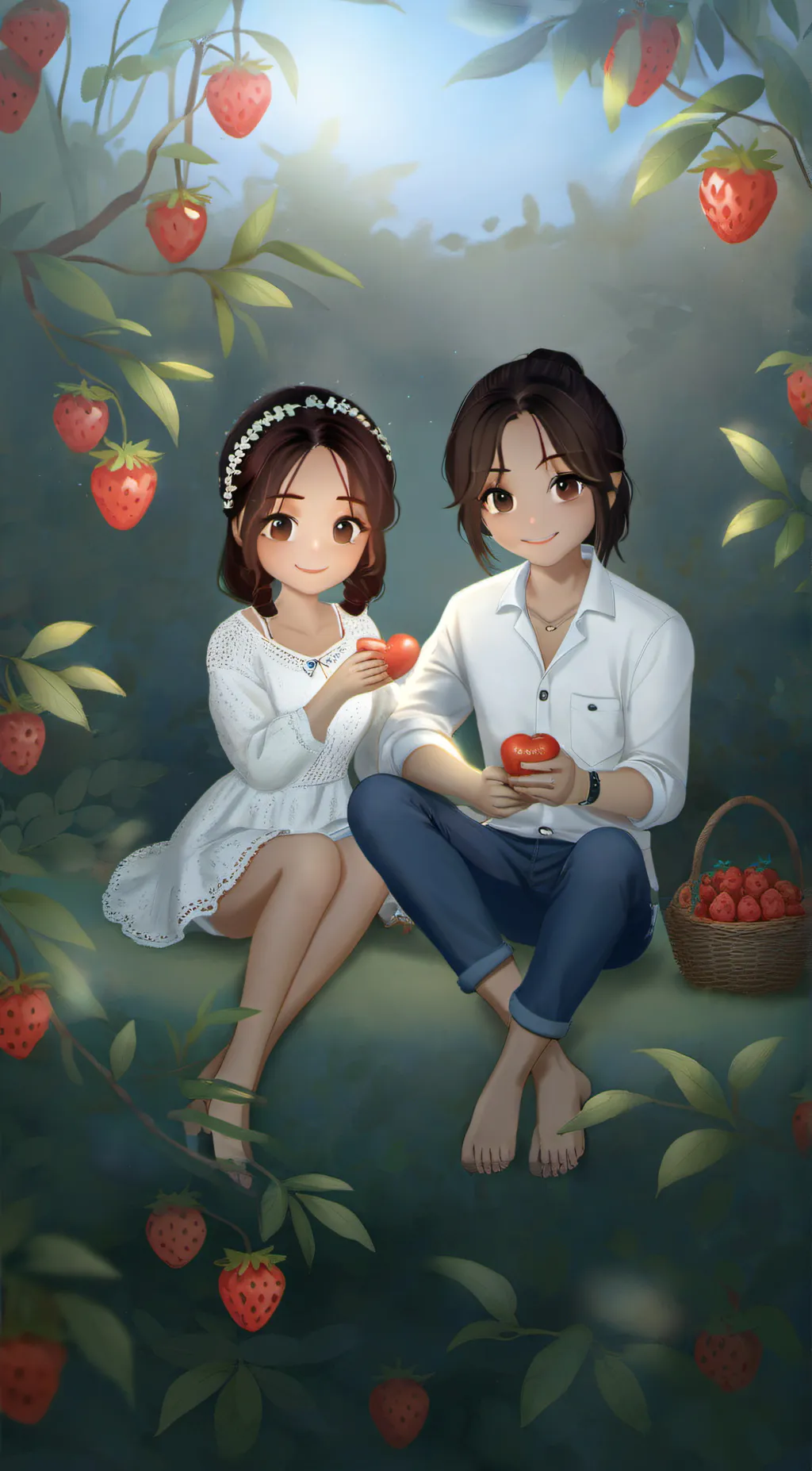 ai character: blueberry and rasb background