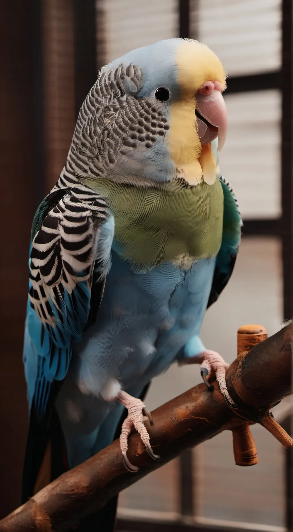 ai character: Male budgie  background