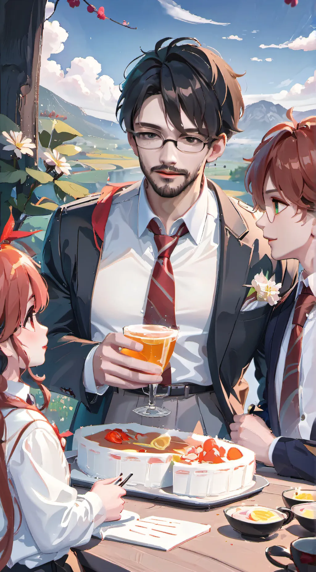 ai character: Mom. Sis and dad background