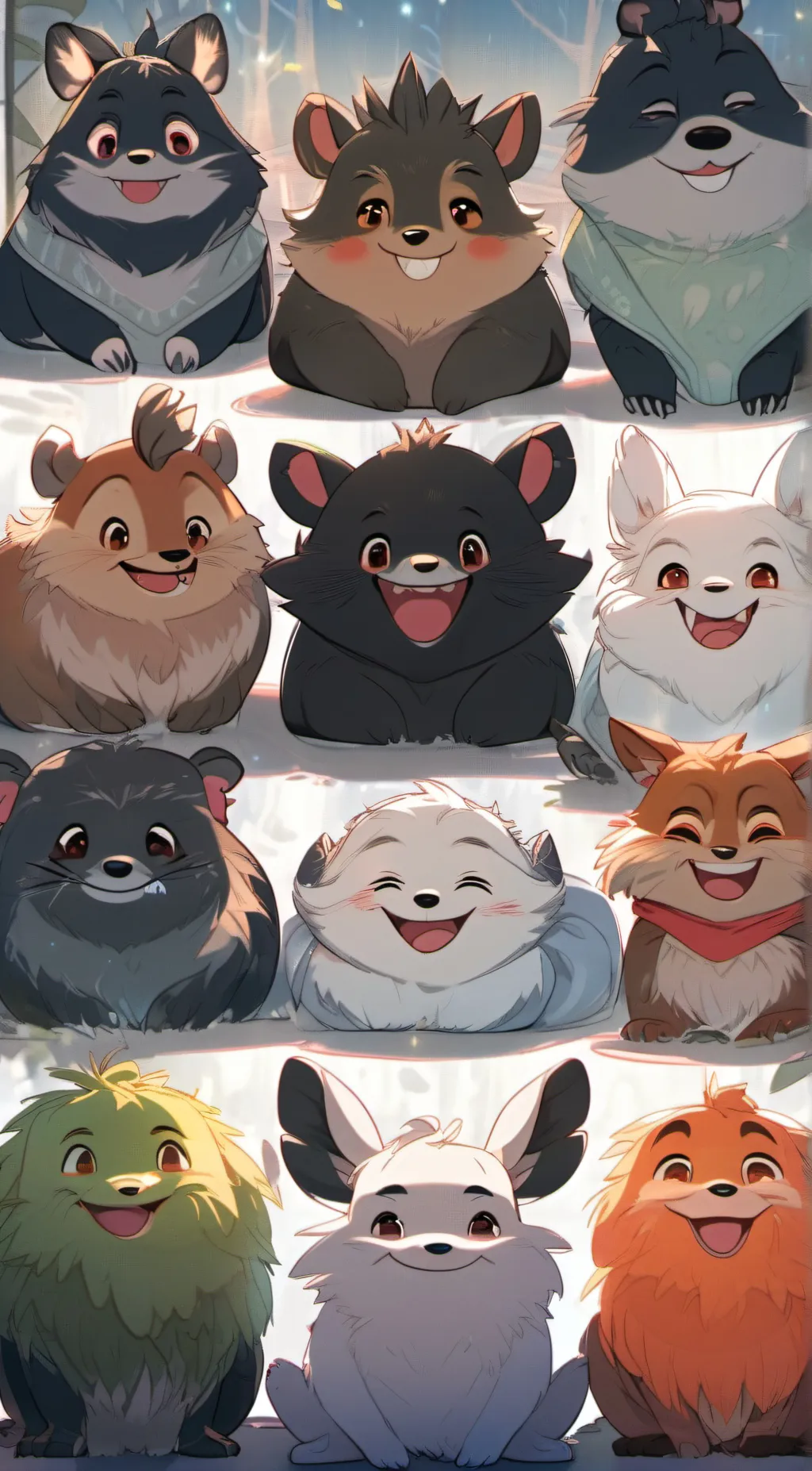 ai character: Smilling critters background