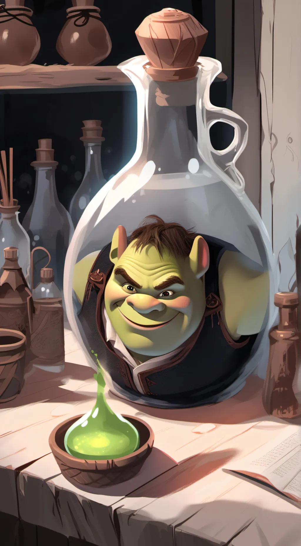 ai character: Shrek potion background