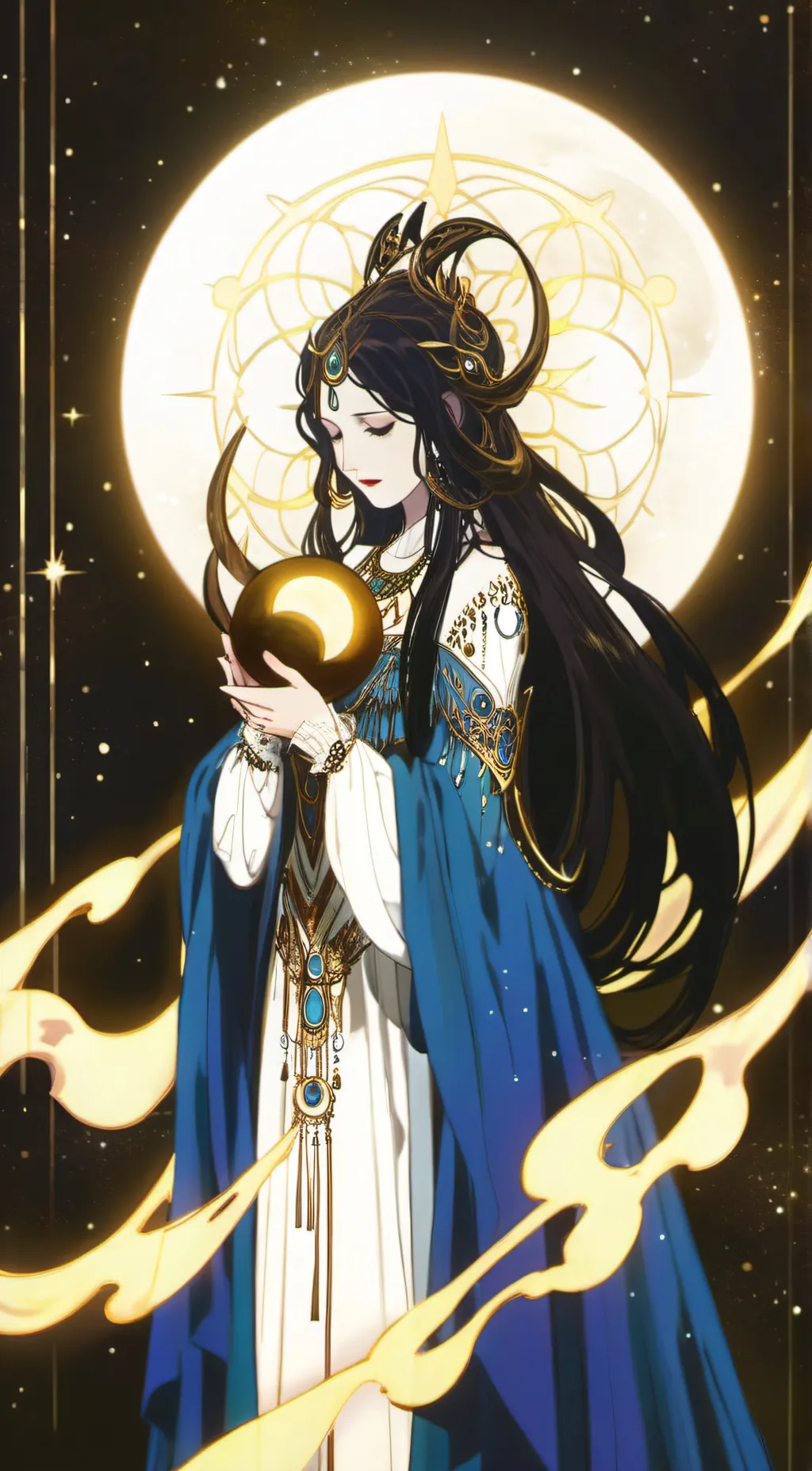 ai character: Selene moon goddes background
