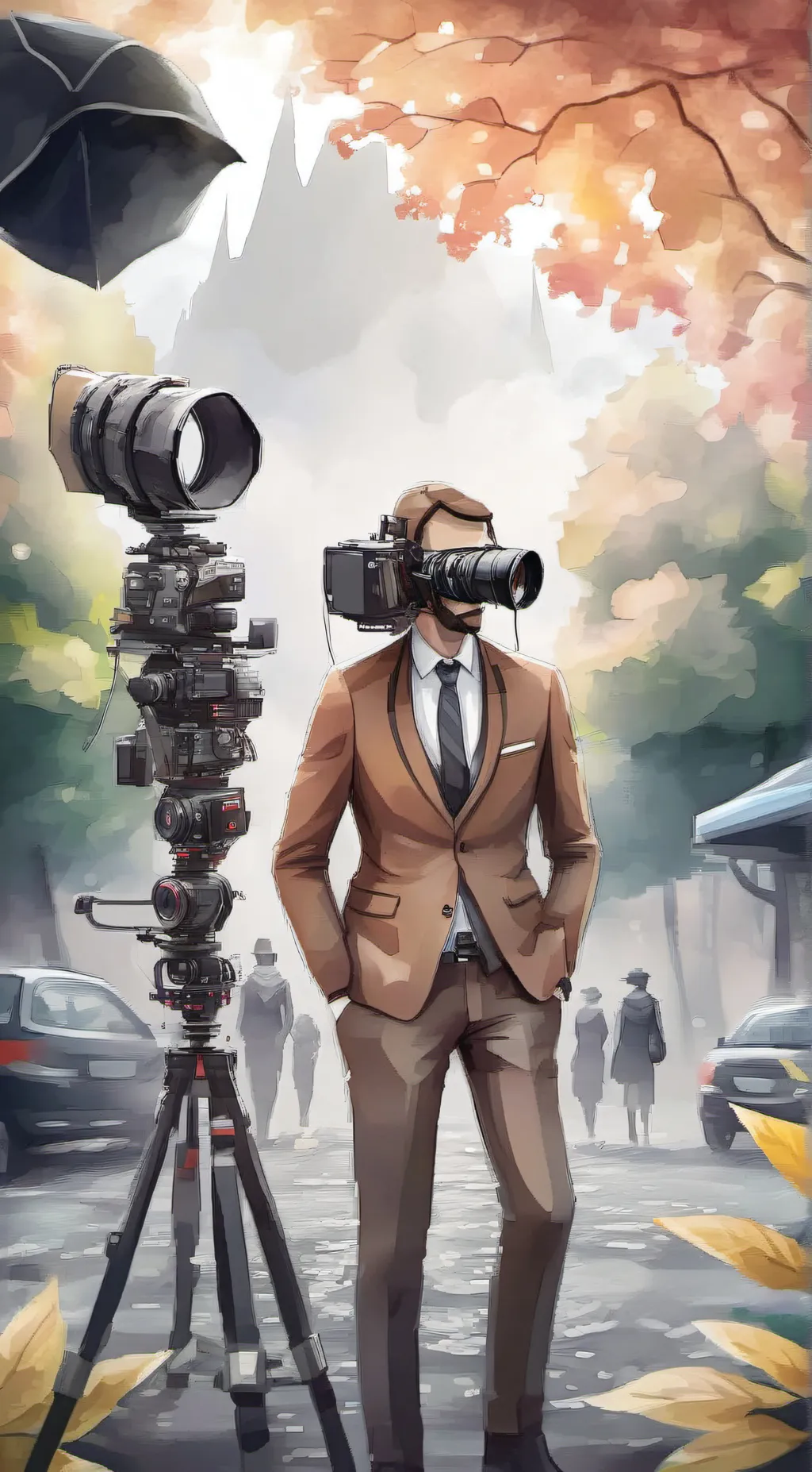 ai character: Brown cameraman background