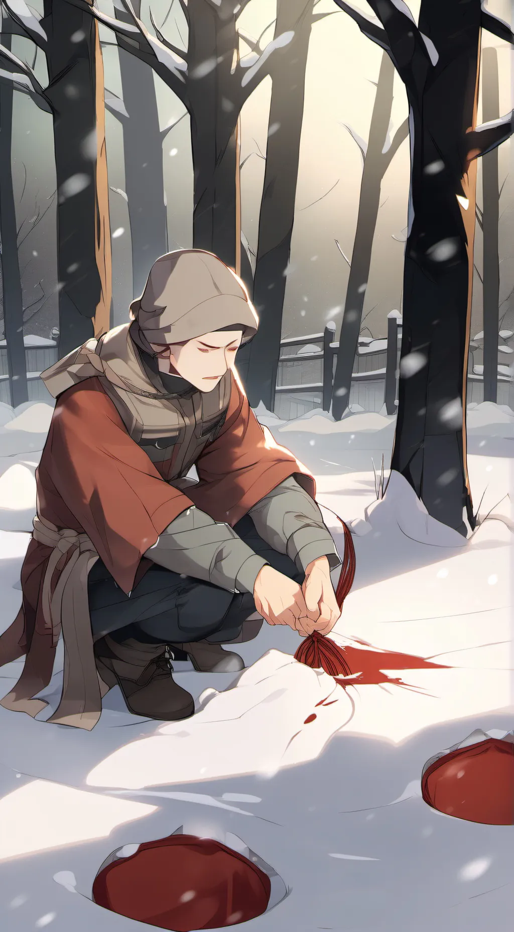 ai character: red snow background